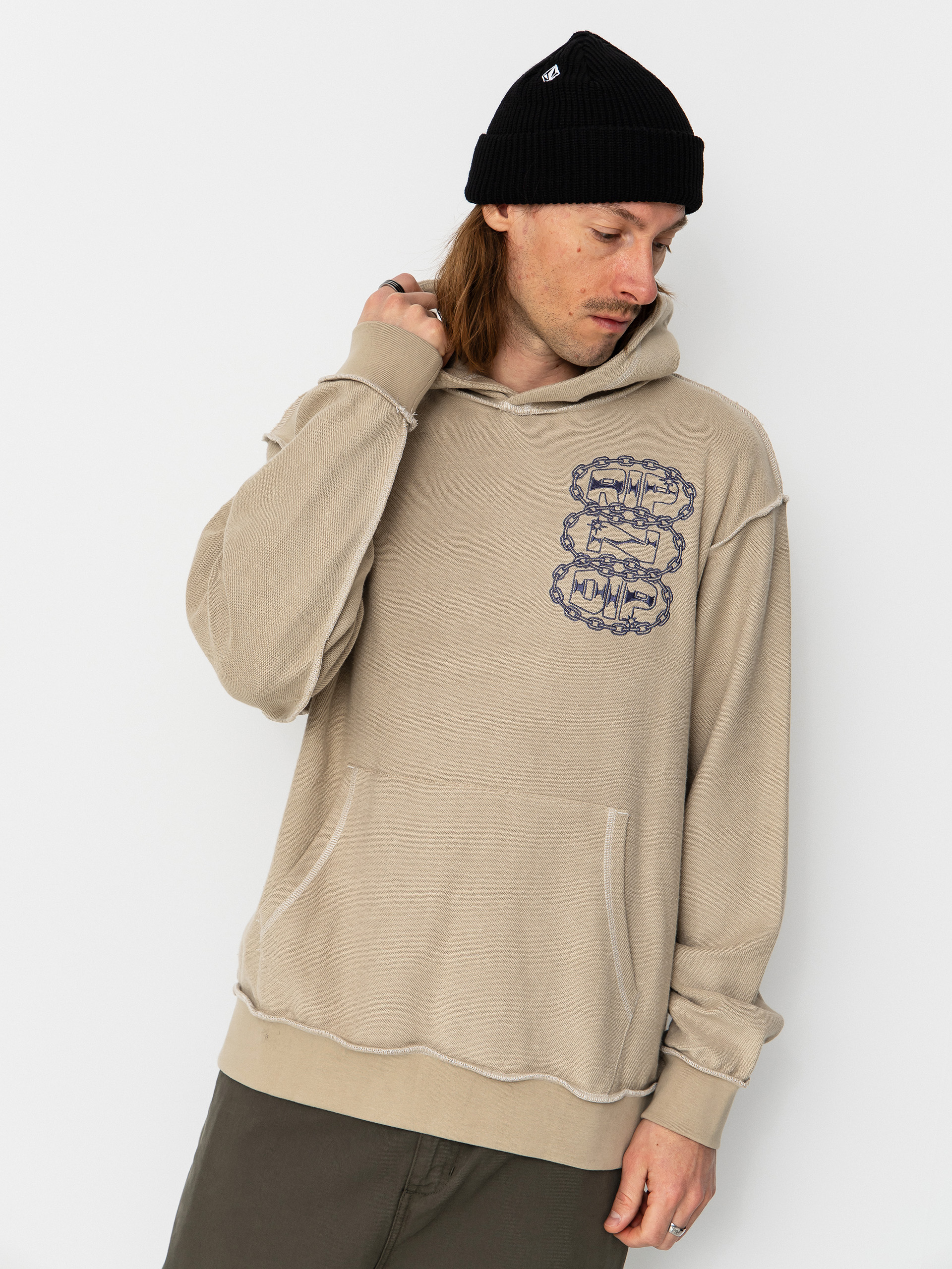 Mikina s kapucí RipNDip Linked Up Reverse Stitched HD (khaki)