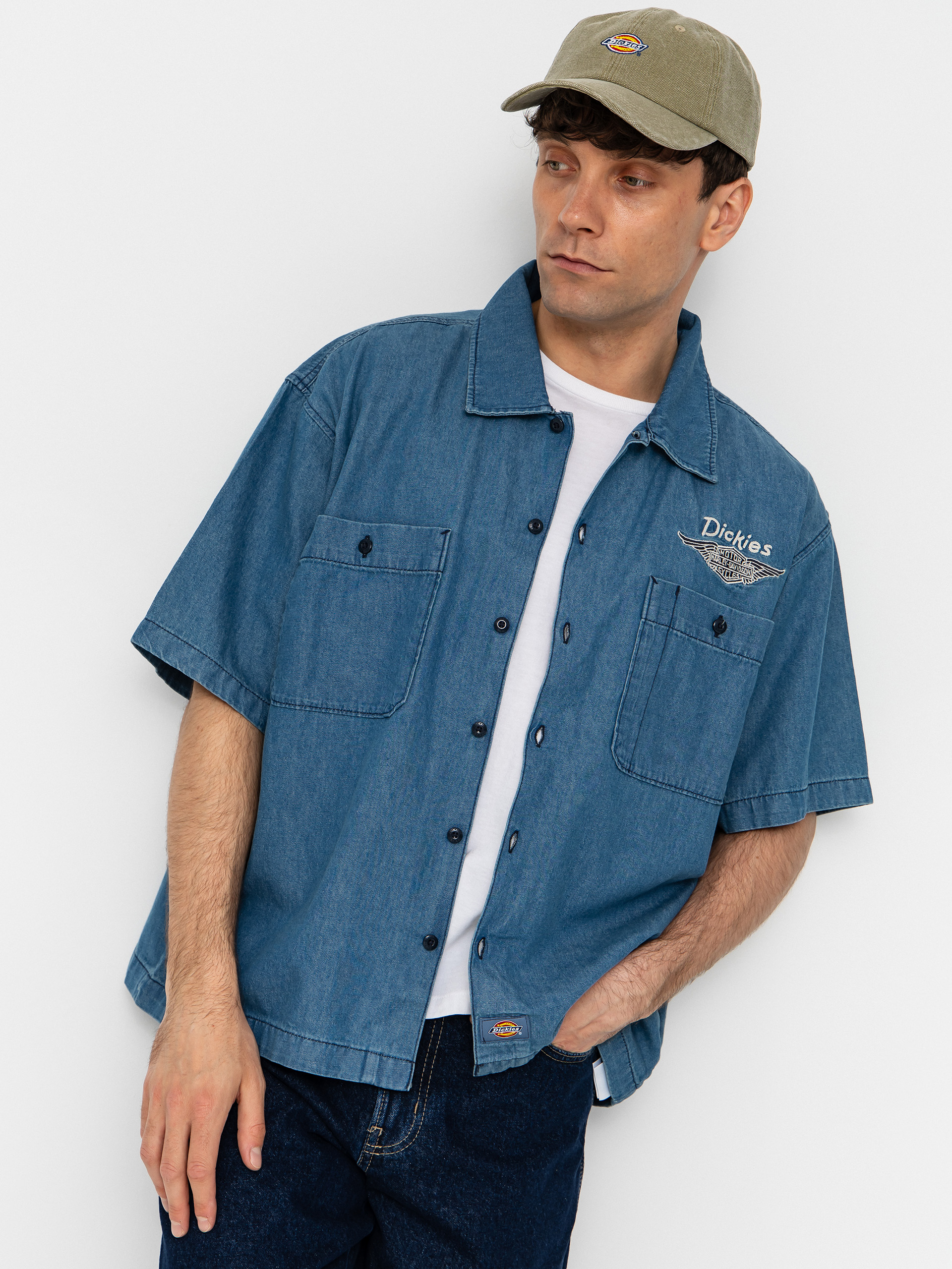 Košile Dickies X Harley Davidson Boxy Chambray Work (blue chambray)
