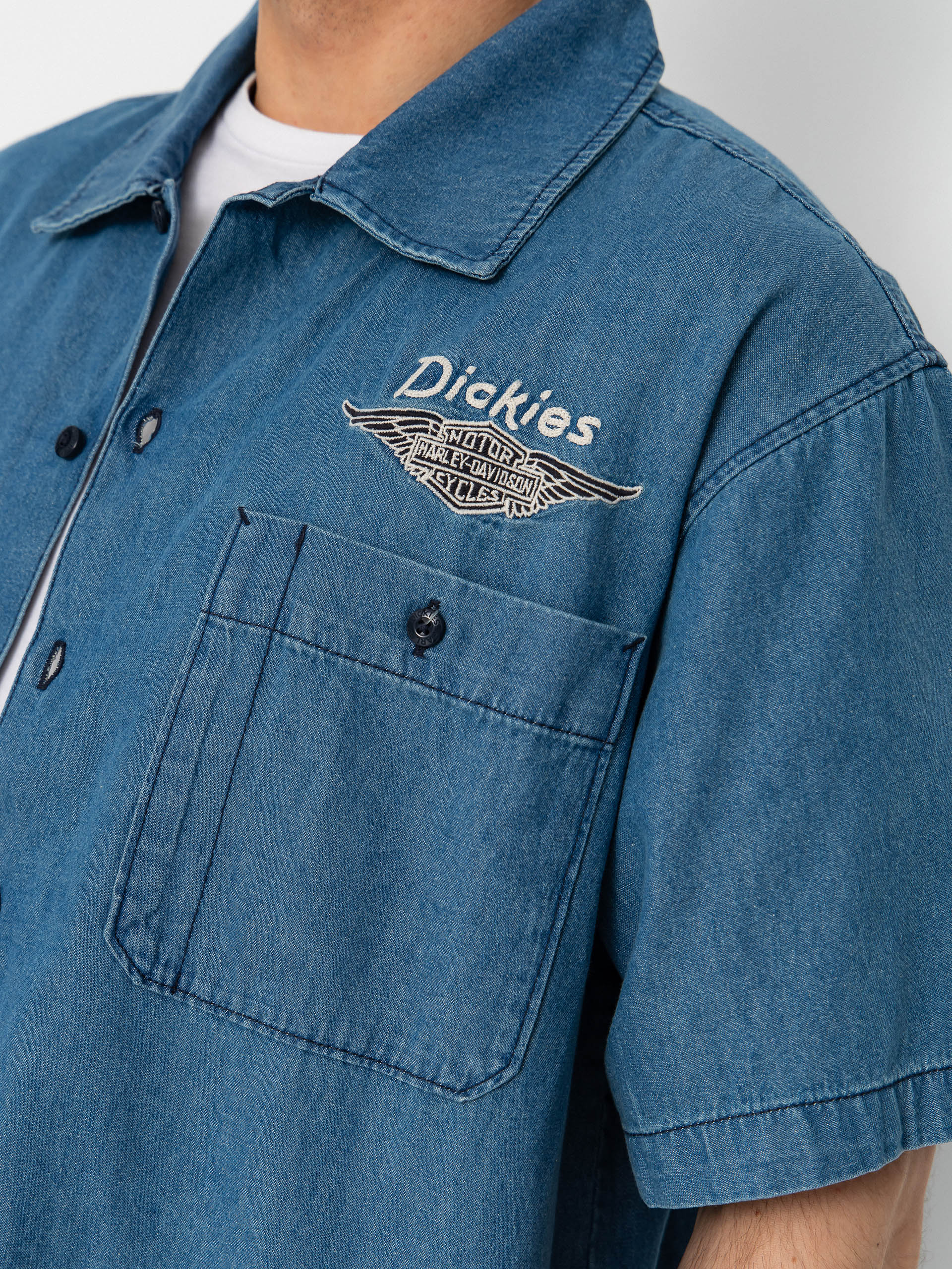 Košile Dickies X Harley Davidson Boxy Chambray Work (blue chambray)