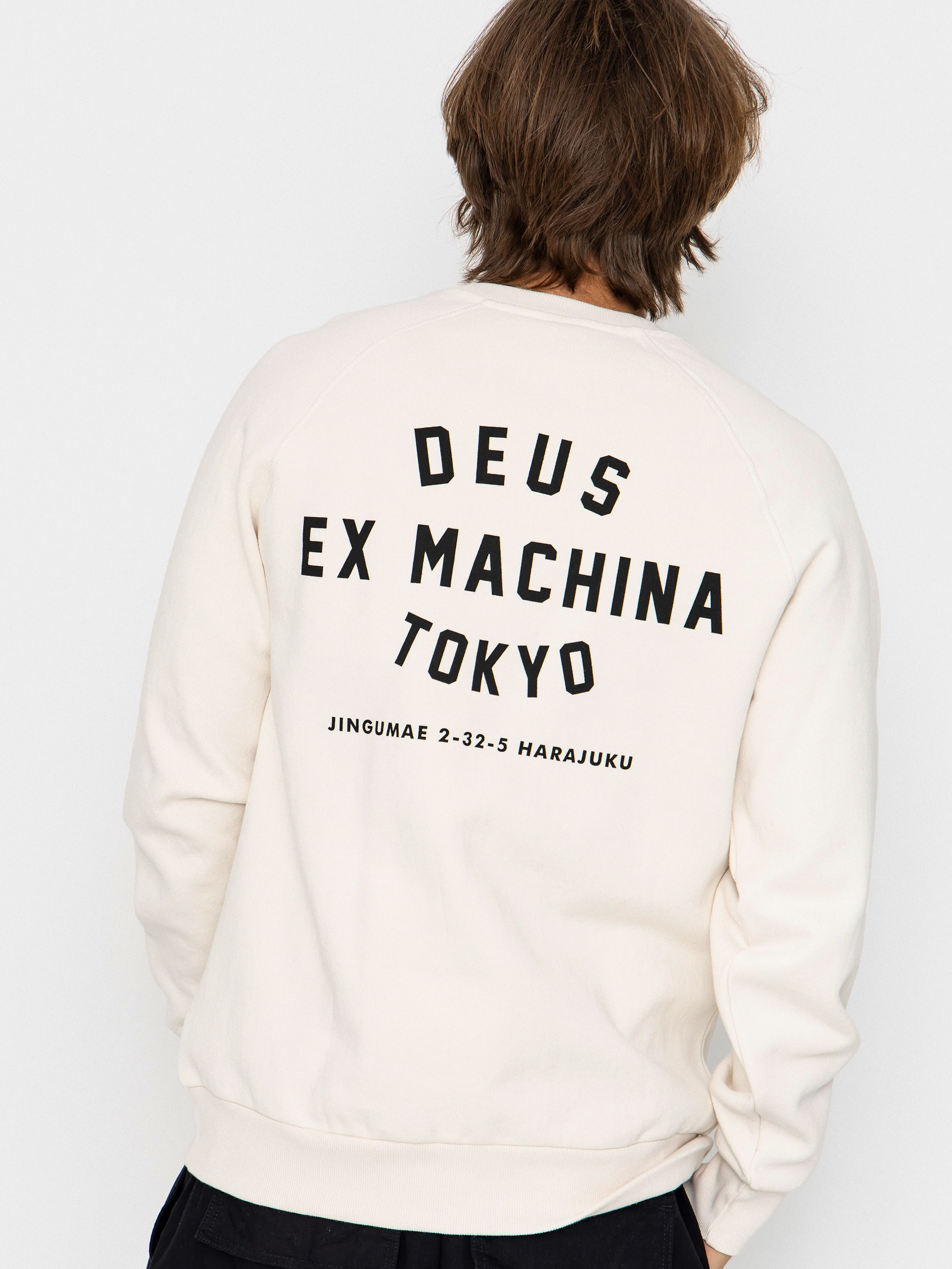 Mikina Deus Ex Machina Harajuku Address Crew (dirty white)