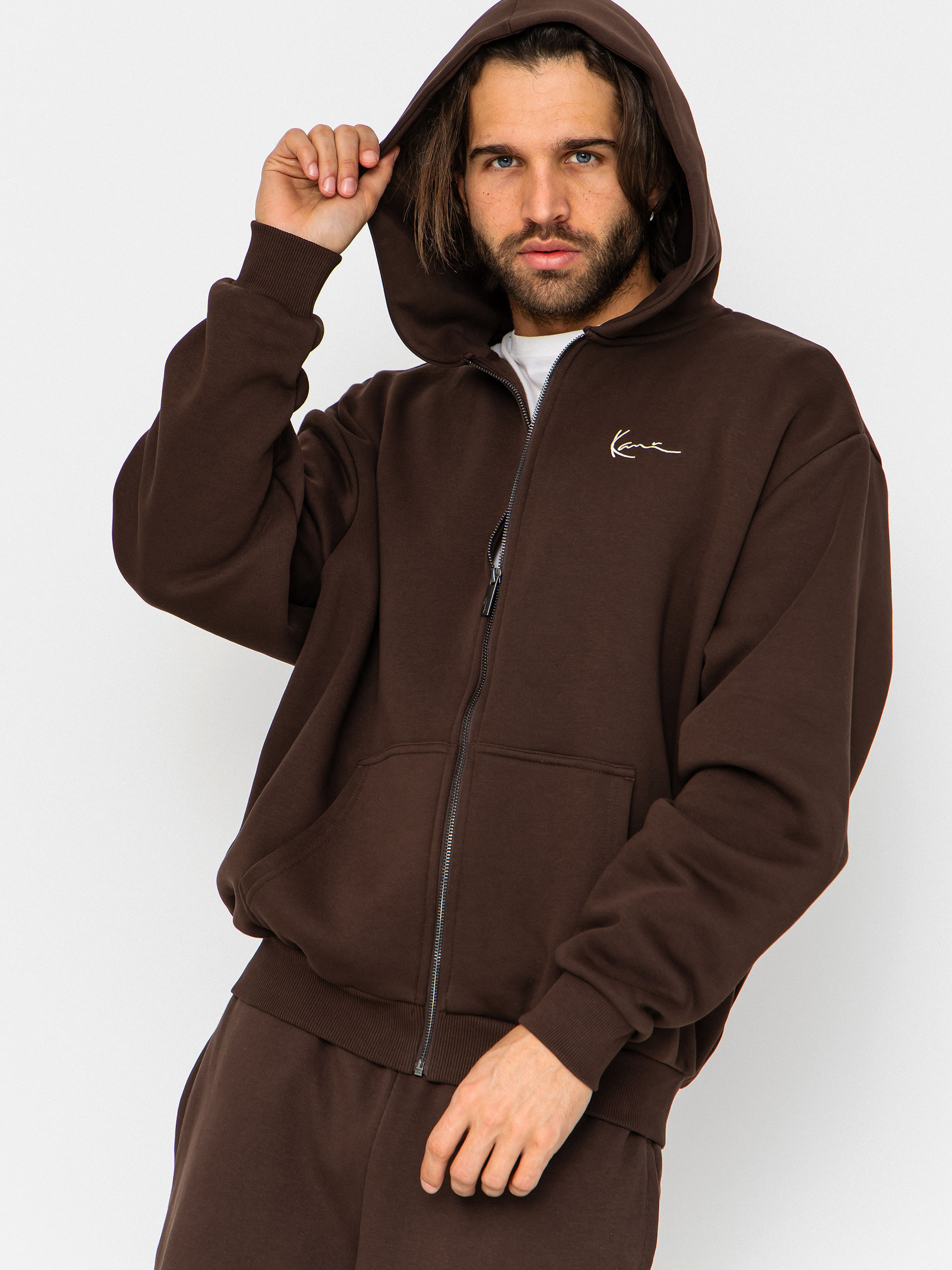 Mikina s kapucu00ed Karl Kani Small Signature Essential ZHD (brown)