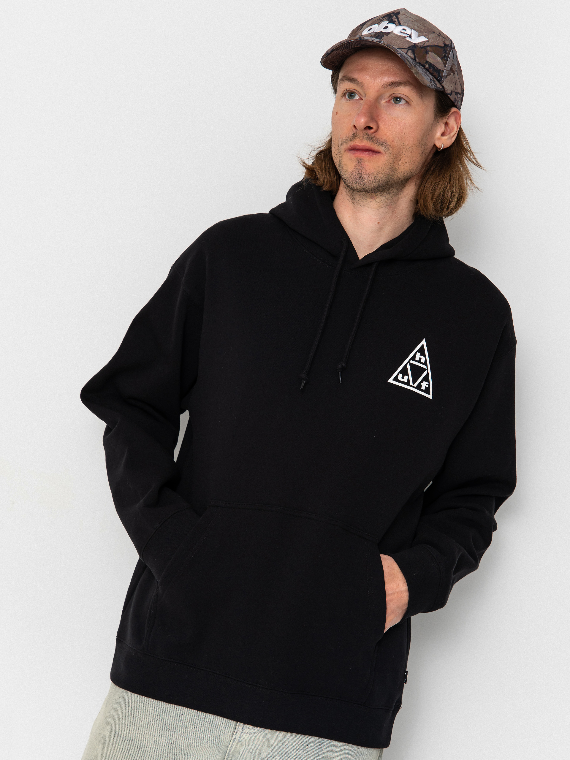 Mikina s kapucí HUF Triple Triangle HD (black/white)