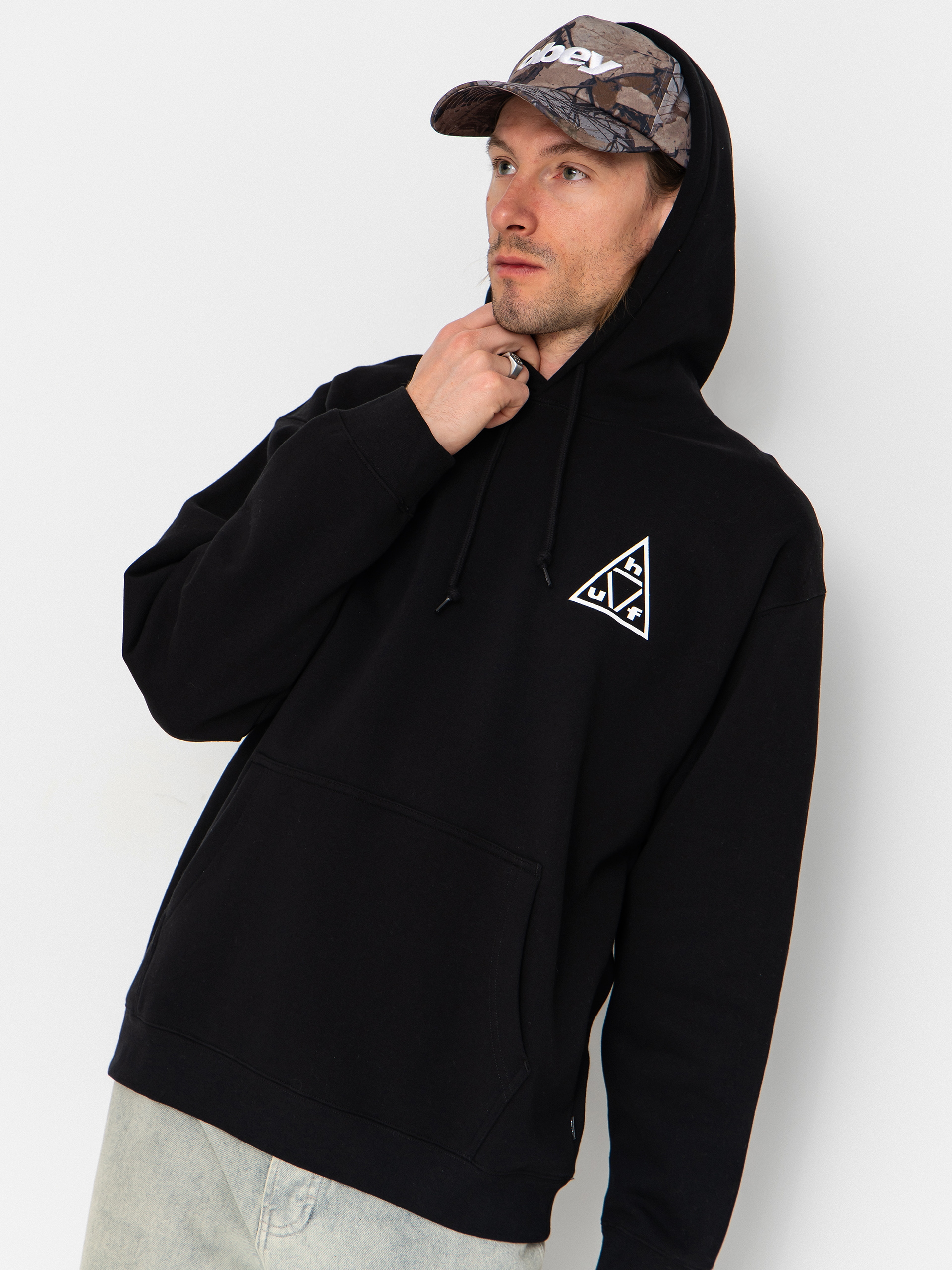 Mikina s kapucí HUF Triple Triangle HD (black/white)