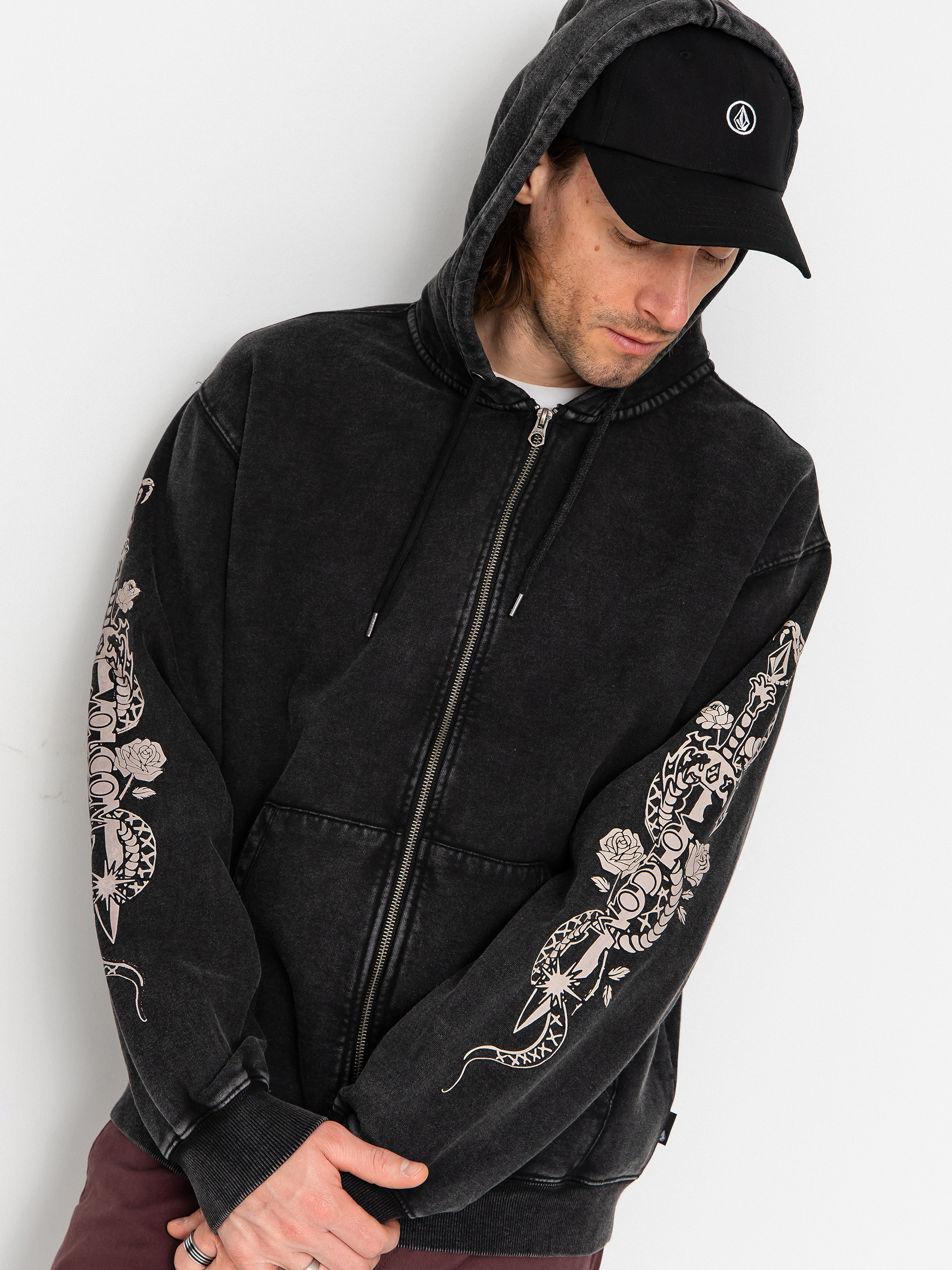 Mikina Volcom Die By The Stone ZIP (light acid black)