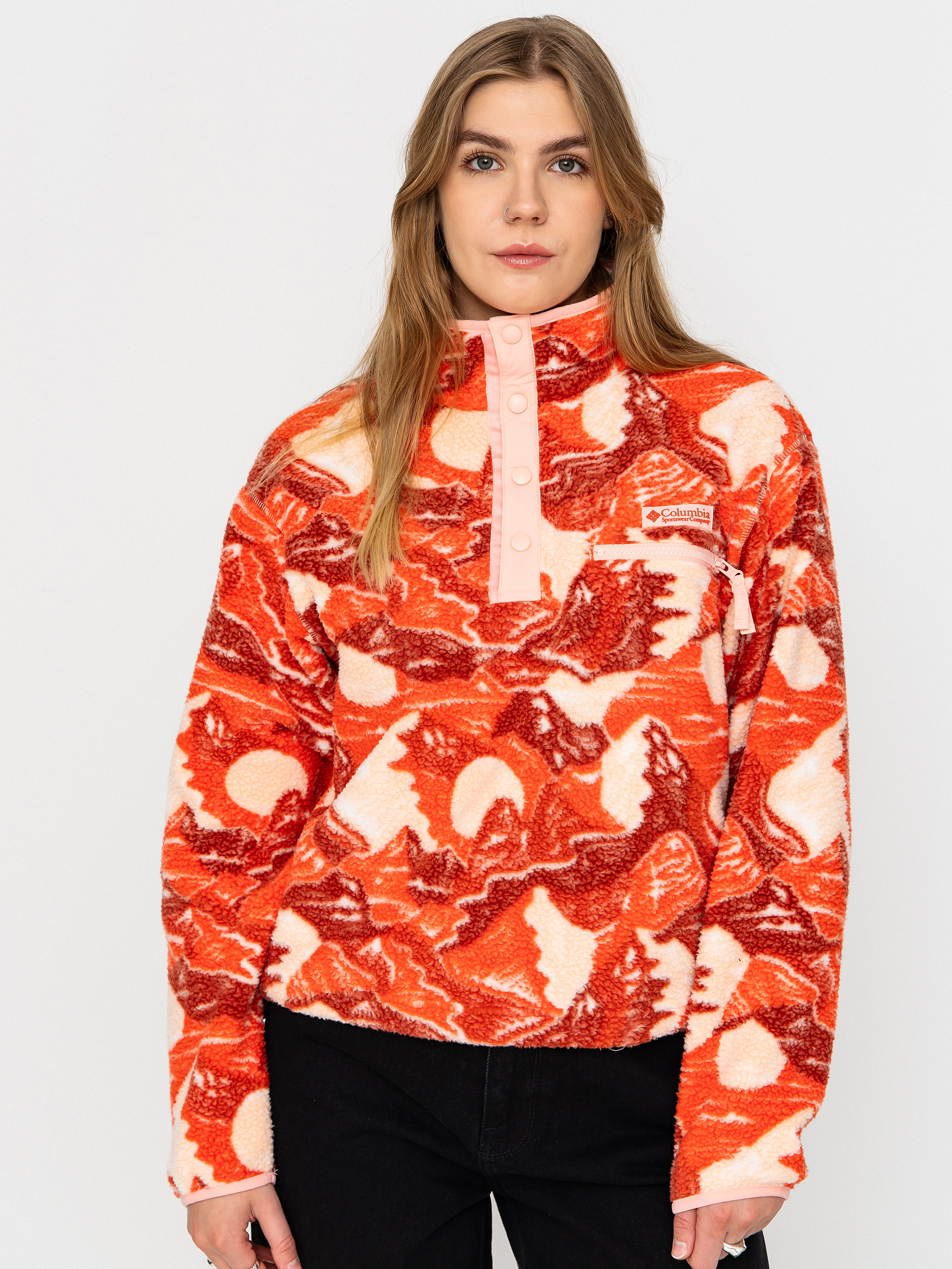 Fleecová mikina Columbia Helvetia II Printed Cropped Half Snap Wmn