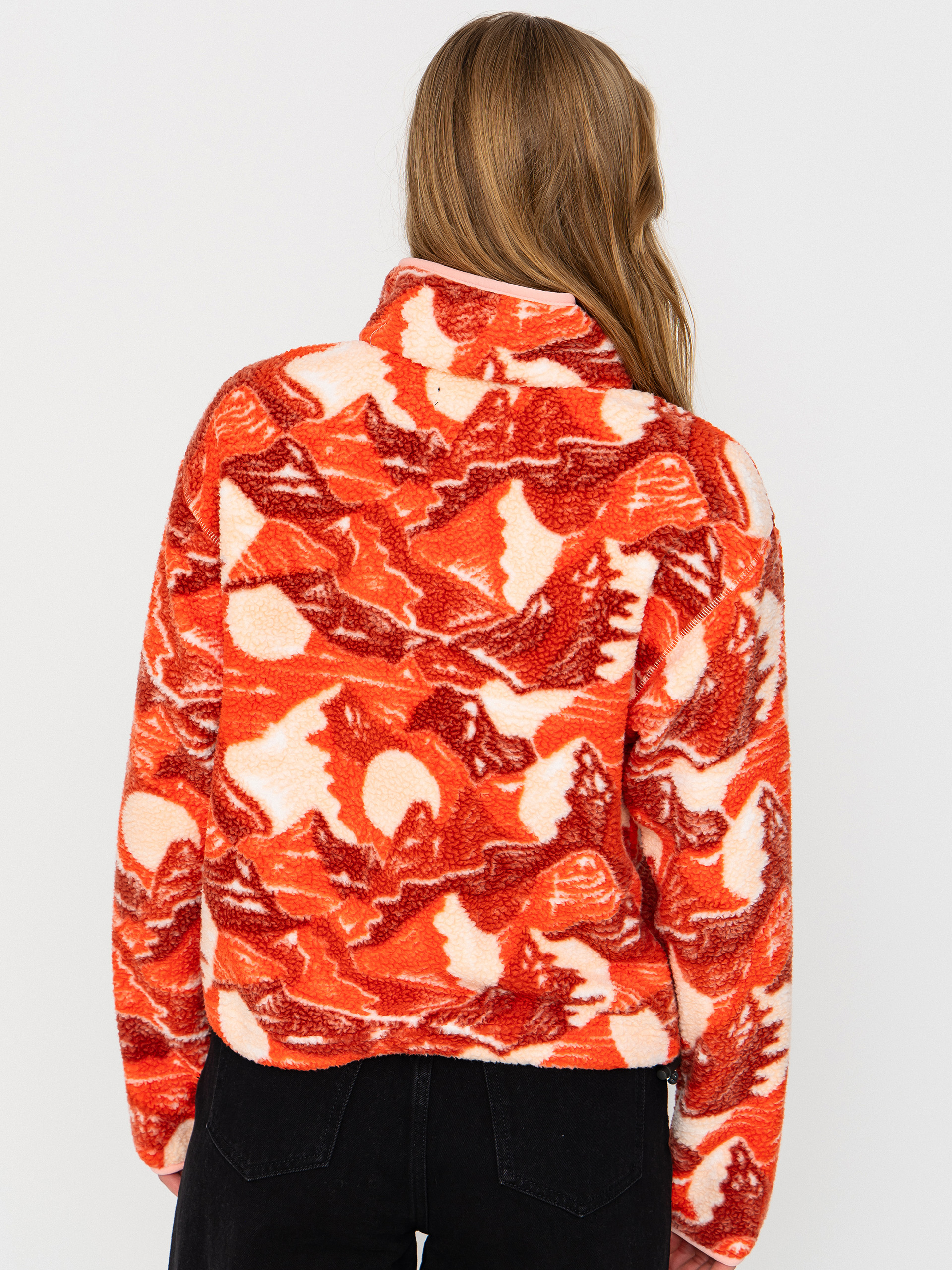 Dámský Fleecová mikina Columbia Helvetia II Printed Cropped Half Snap (poppy red/sunscape)