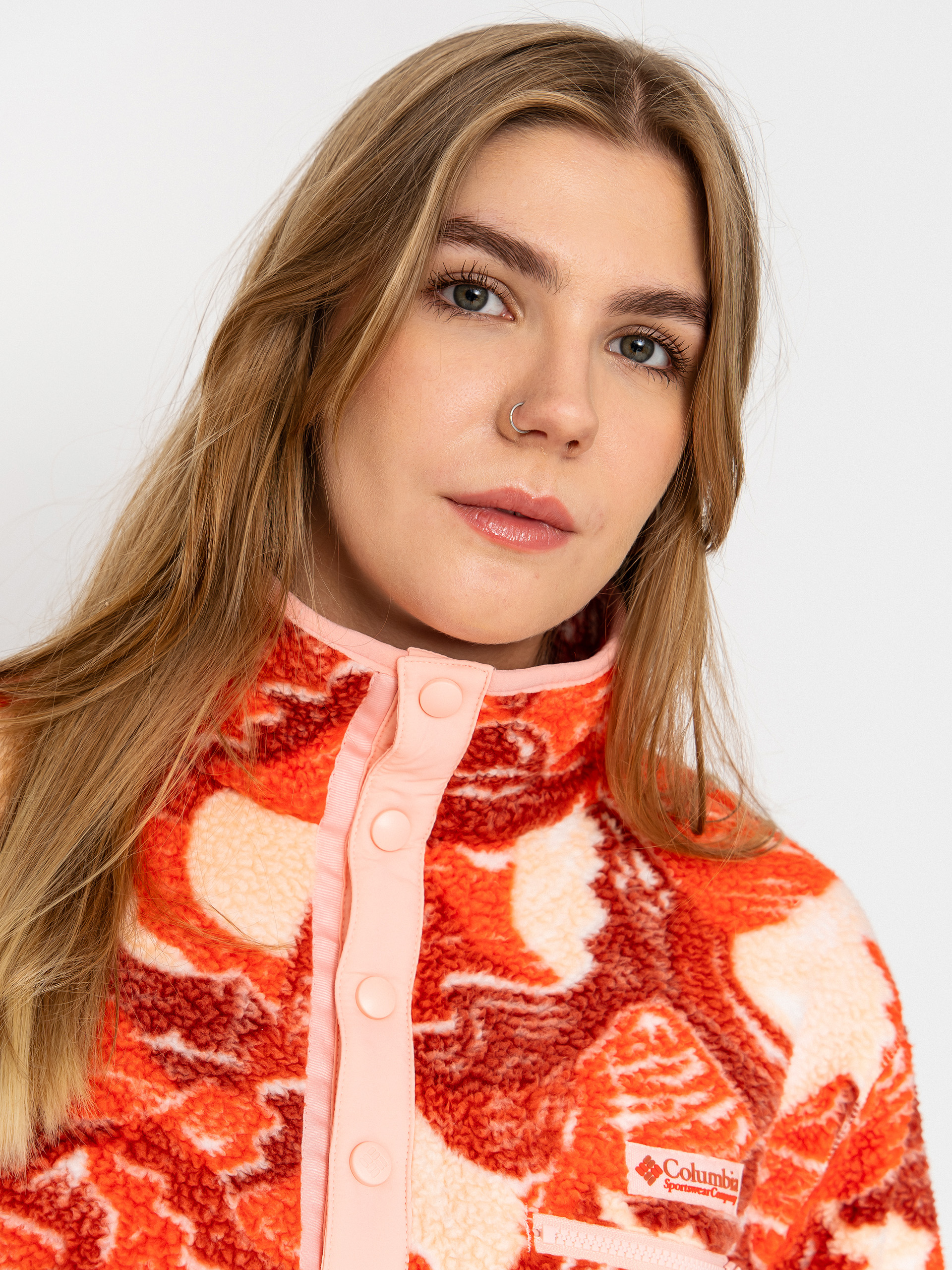 Dámský Fleecová mikina Columbia Helvetia II Printed Cropped Half Snap (poppy red/sunscape)
