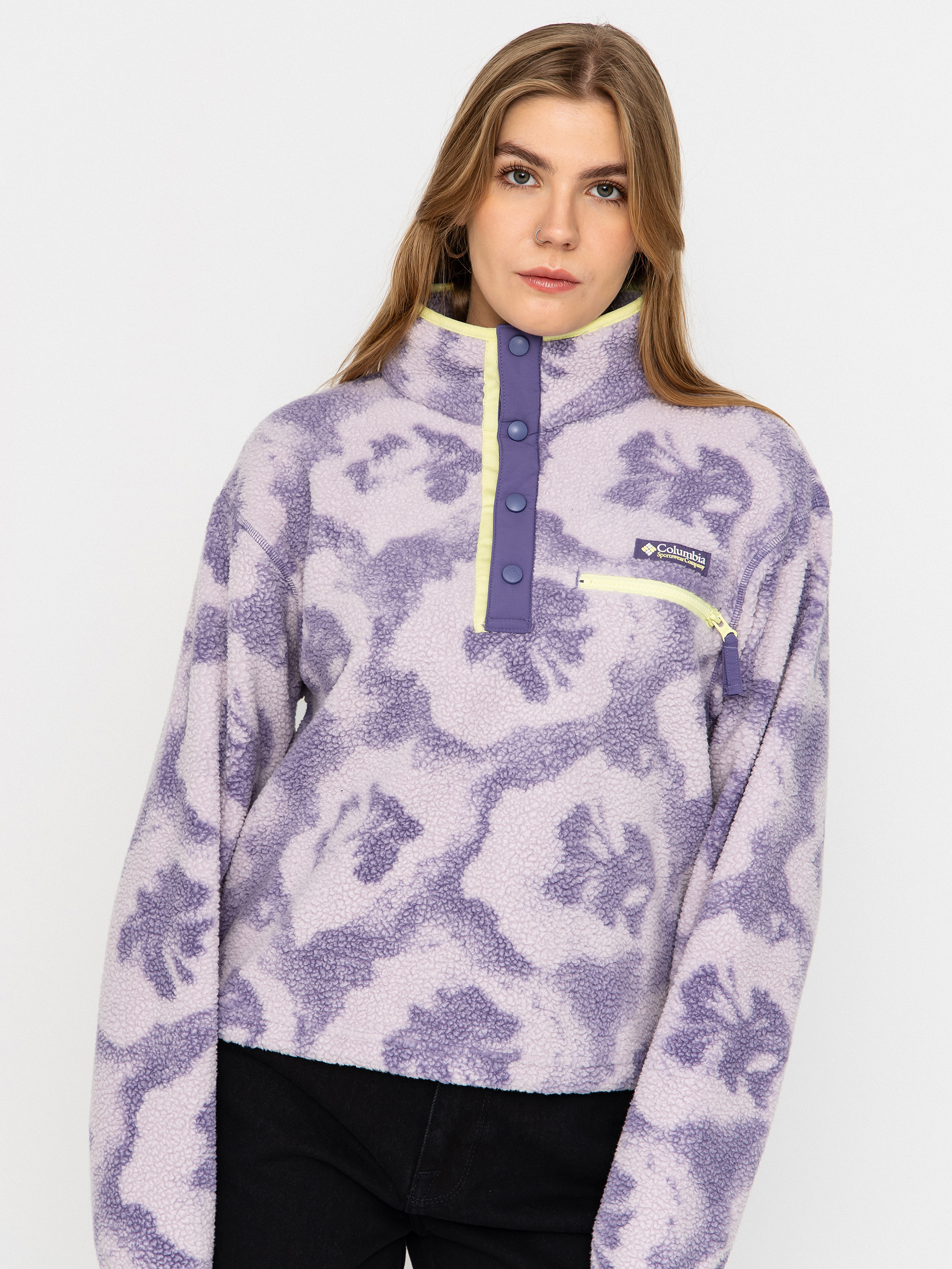 Fleecová mikina Columbia Helvetia II Printed Cropped Half Snap Wmn