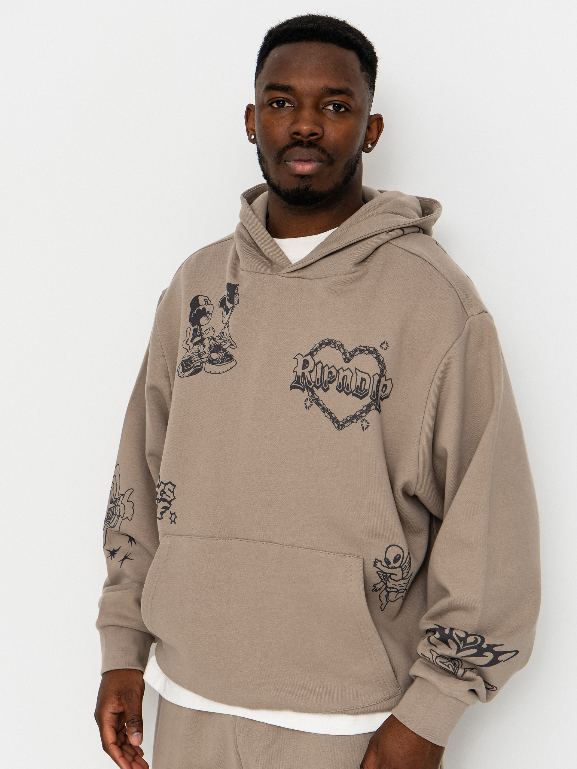 Mikina s kapucí RipNDip Westside Distressed HD (dark sand wash)