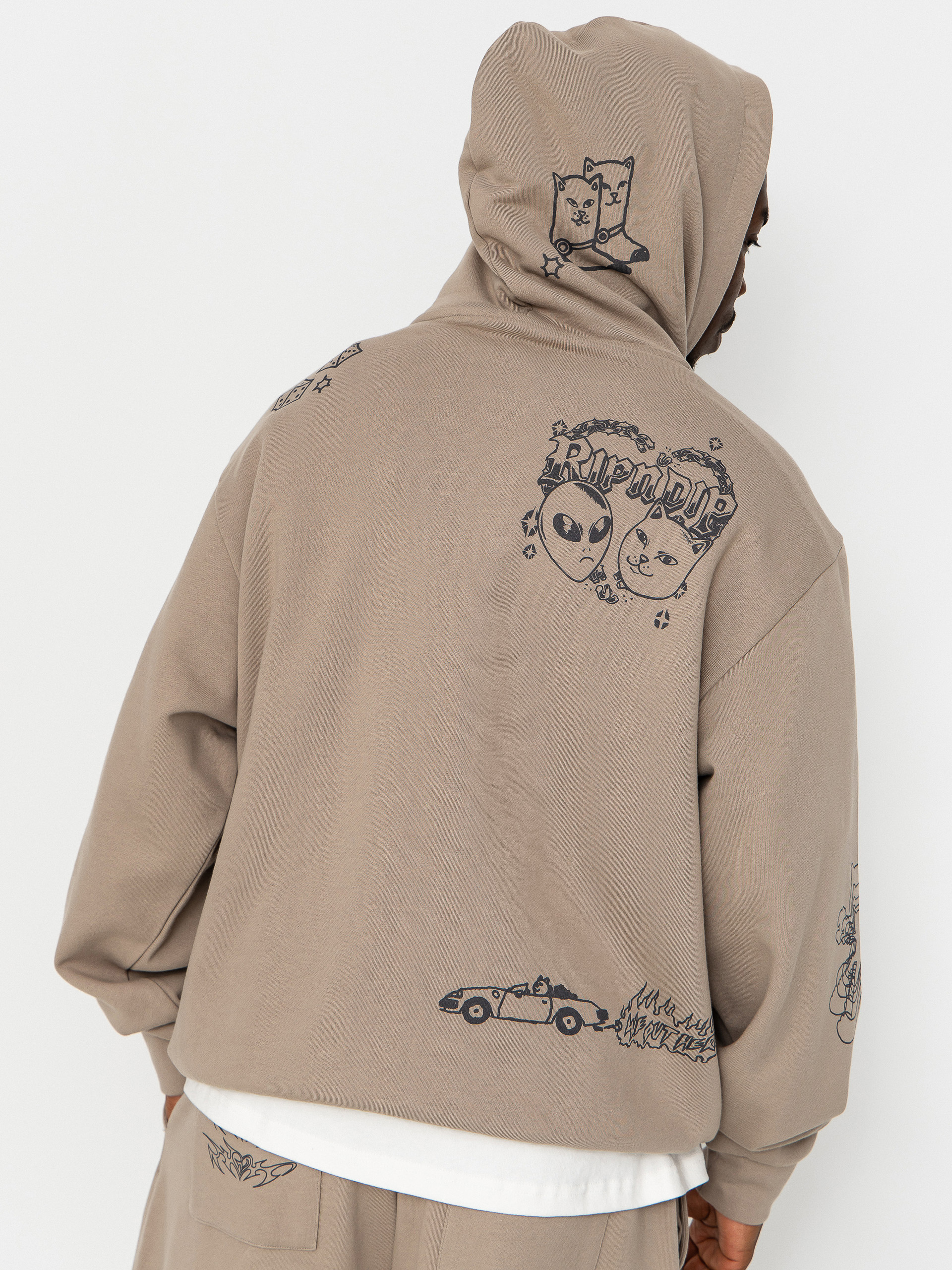 Mikina s kapucí RipNDip Westside Distressed HD (dark sand wash)