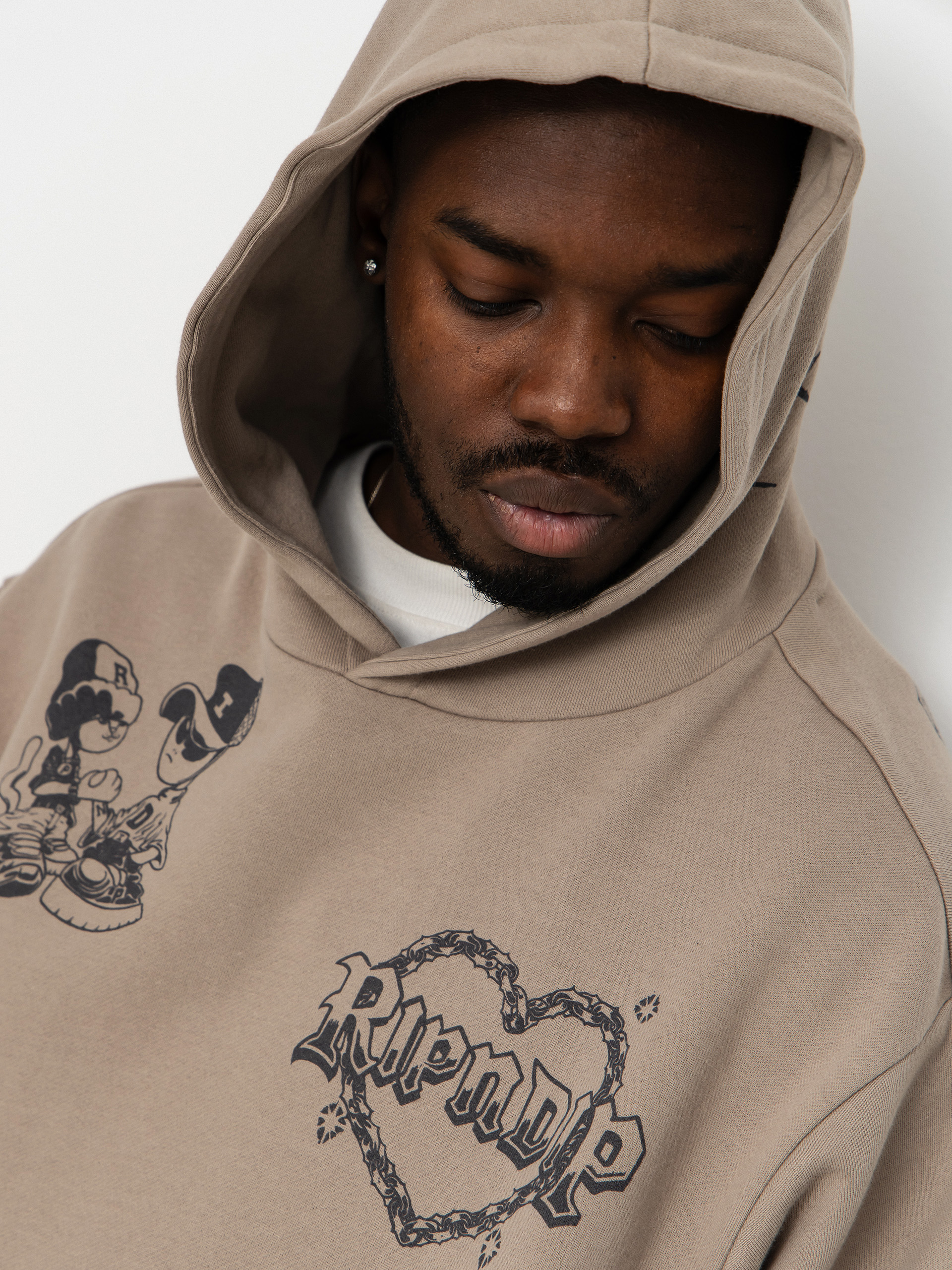 Mikina s kapucí RipNDip Westside Distressed HD (dark sand wash)