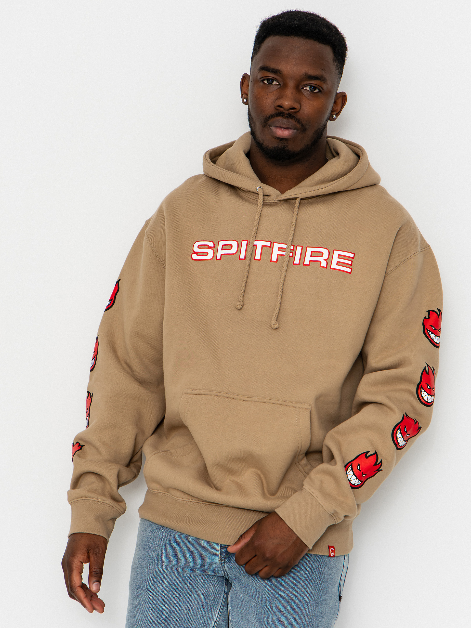 Mikina s kapucí Spitfire Classic 87 Bighead Fill Sleeve HD (sandstone w/red white black prints)