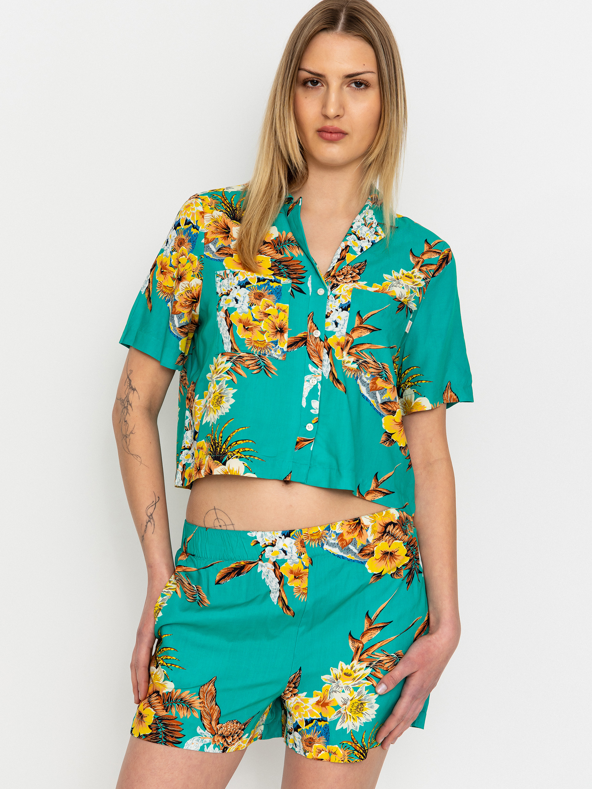 Košile Brixton Campos Button Down Wmn (retro green flor campos)