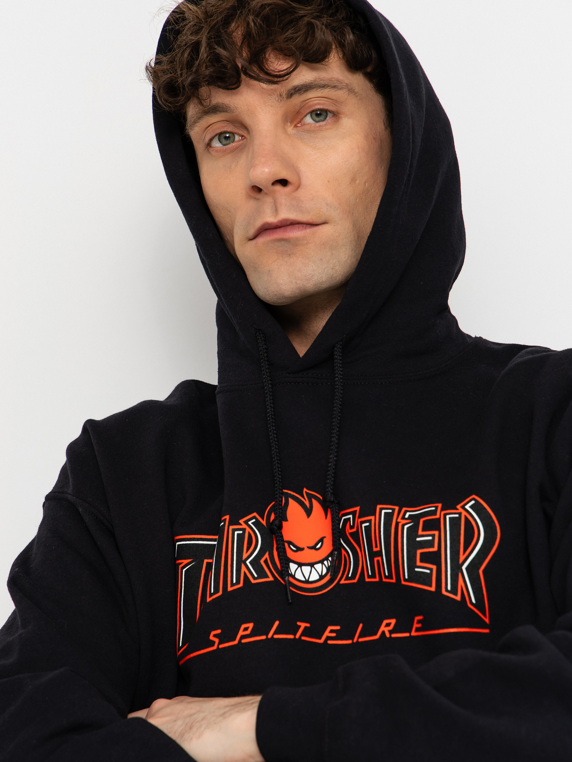 Mikina s kapucí Thrasher x Spitfire Big Head Outline HD (black)