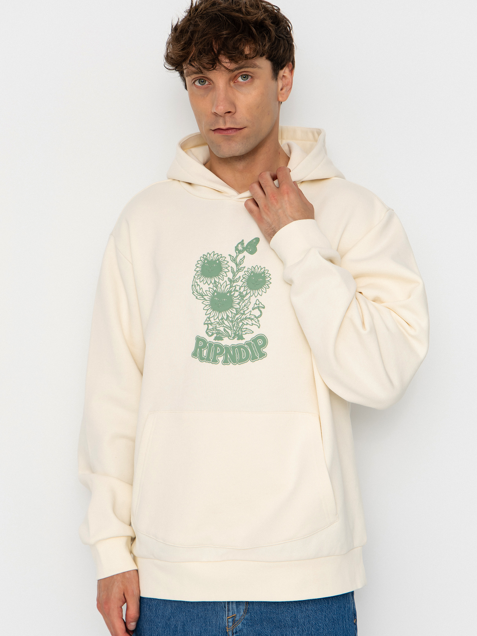 Mikina s kapucí RipNDip Where The Flowers Bloom HD (bone)