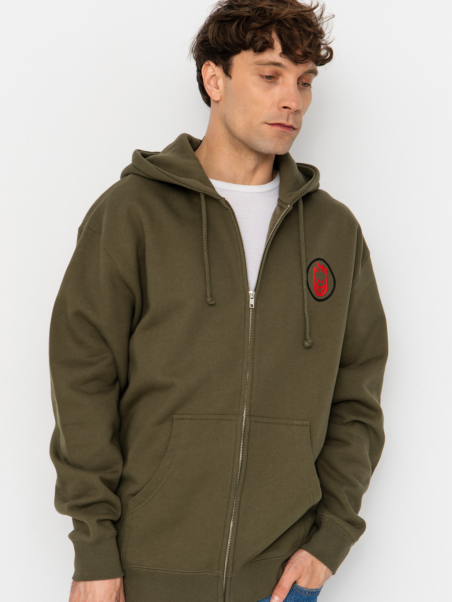 Mikina s kapucí Spitfire Classic Swirl Overlay ZHD (army w/black red prints)