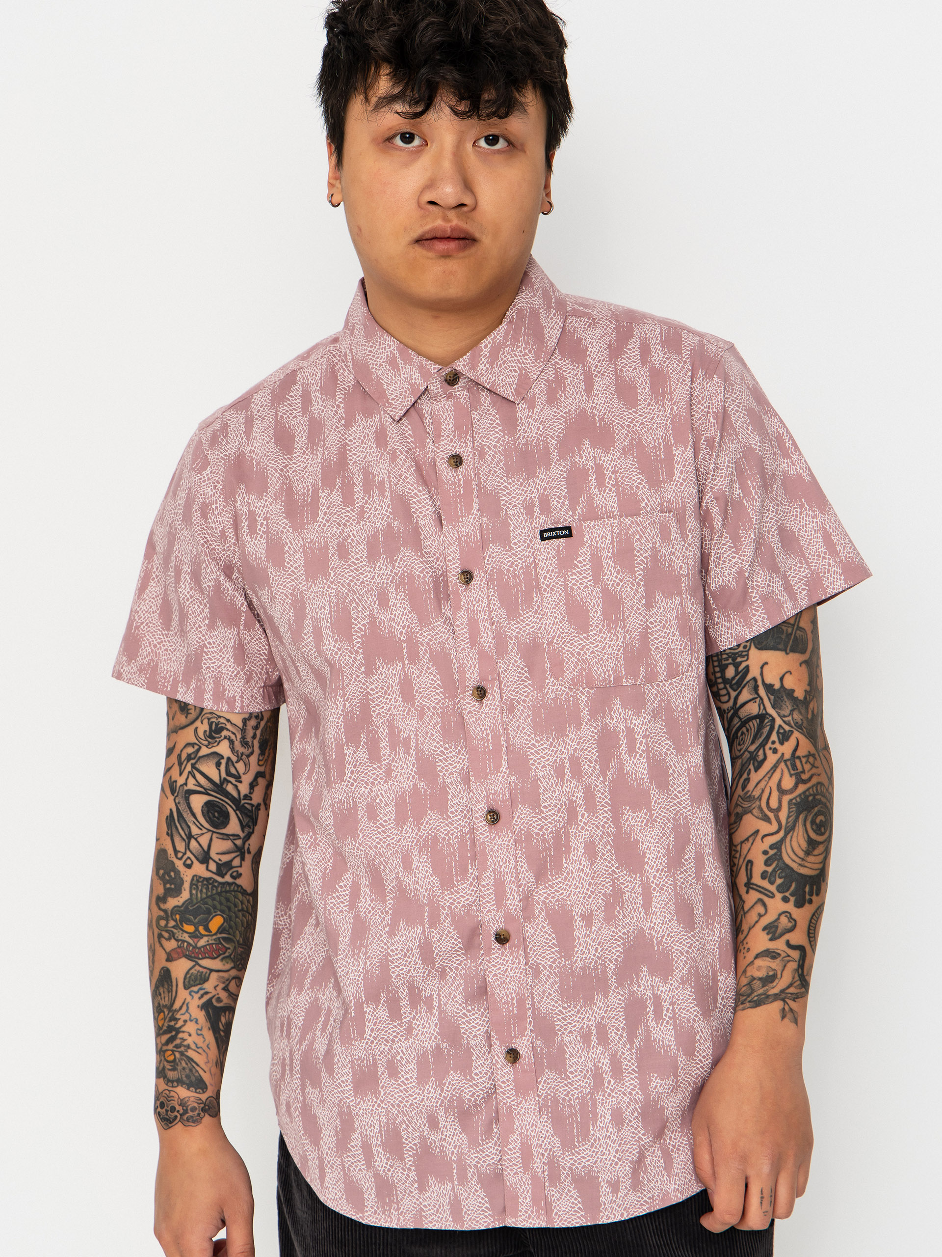 Košile Brixton Charter Print (dark pink/silver crackle paint)
