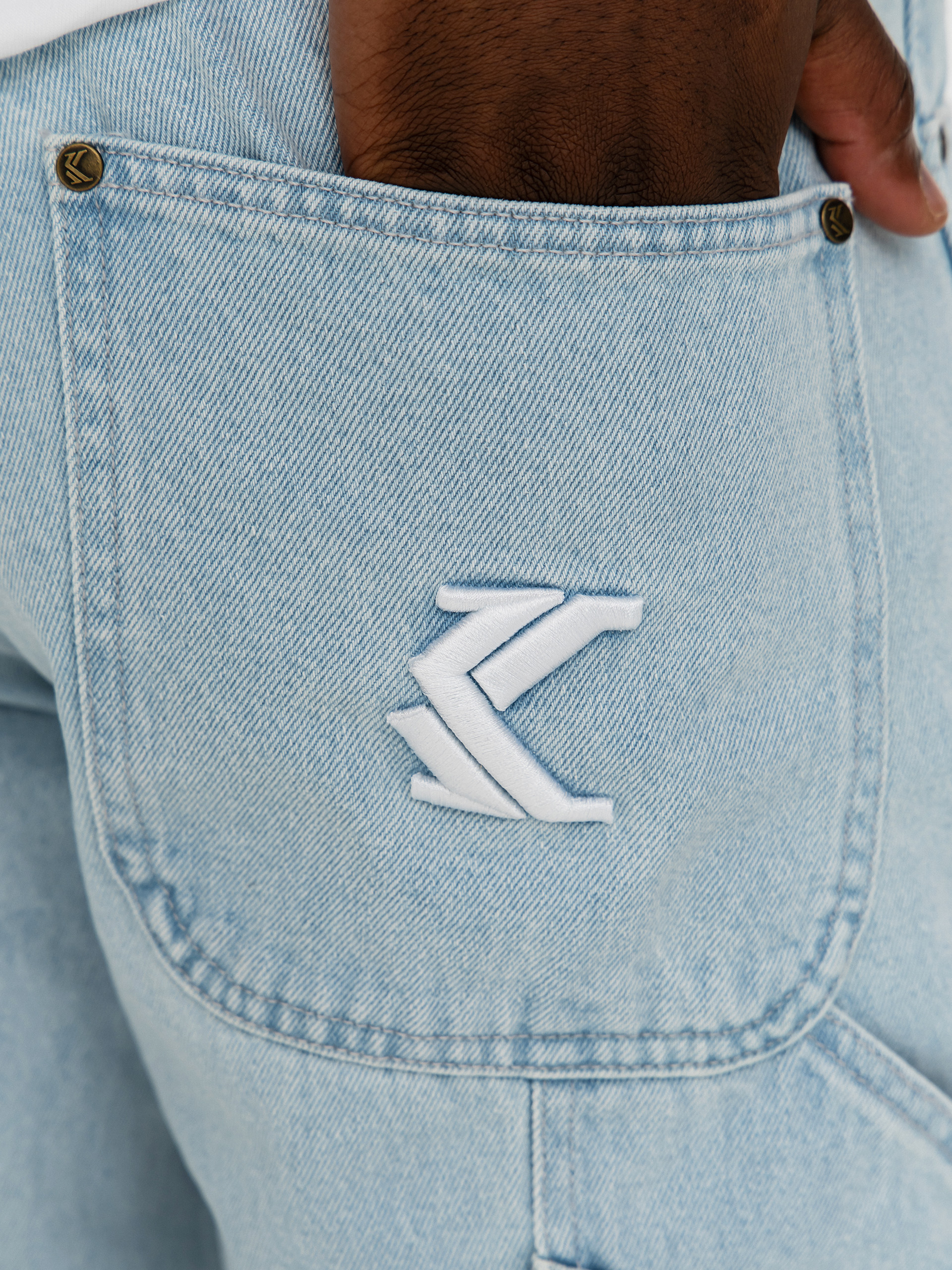 Kalhoty Karl Kani Retro Tapered Workwear Denim (bleached blue)