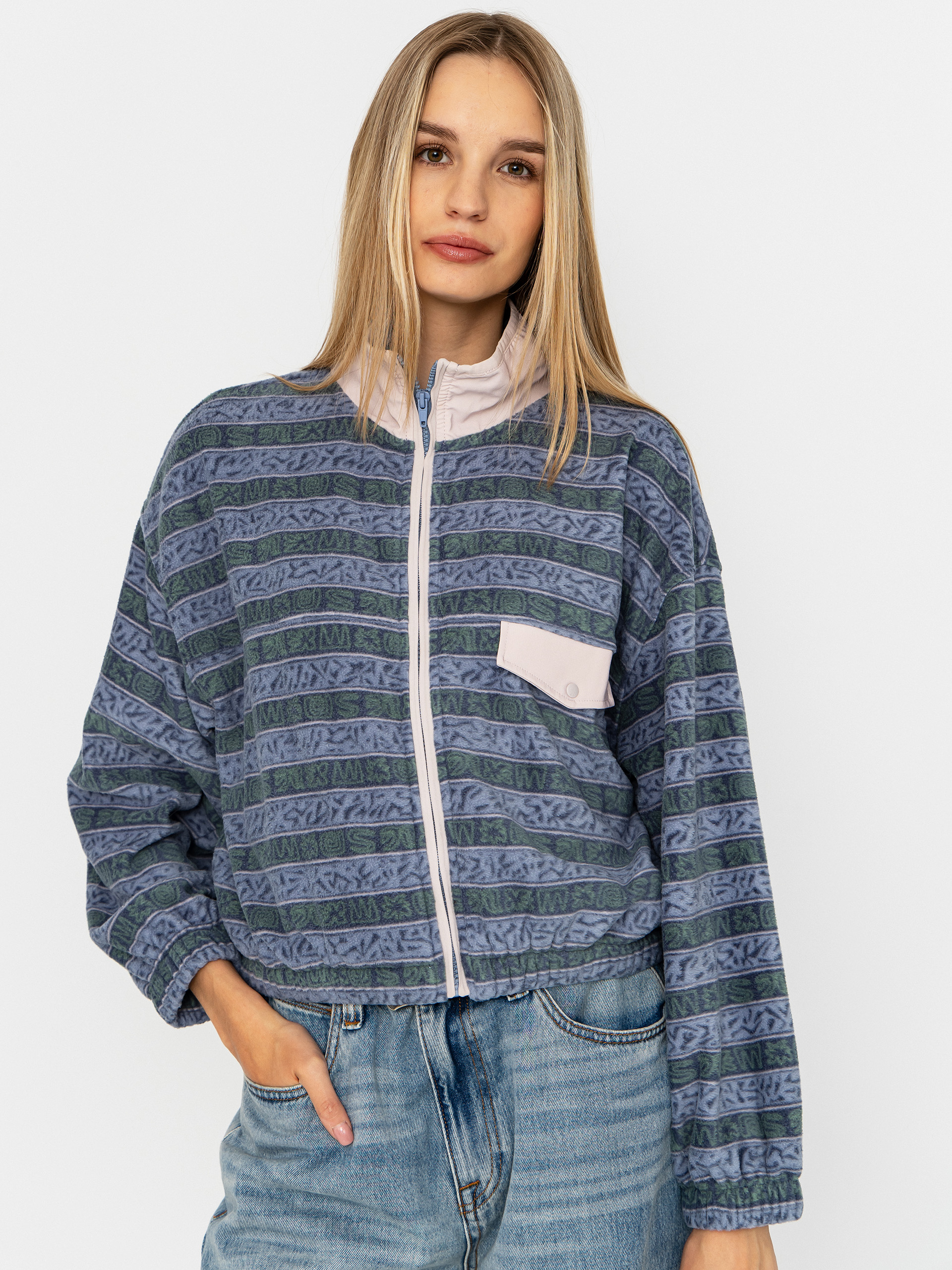 Fleecová mikina Quiksilver Kedai FZ Wmn (ashley blue kedai stripe)