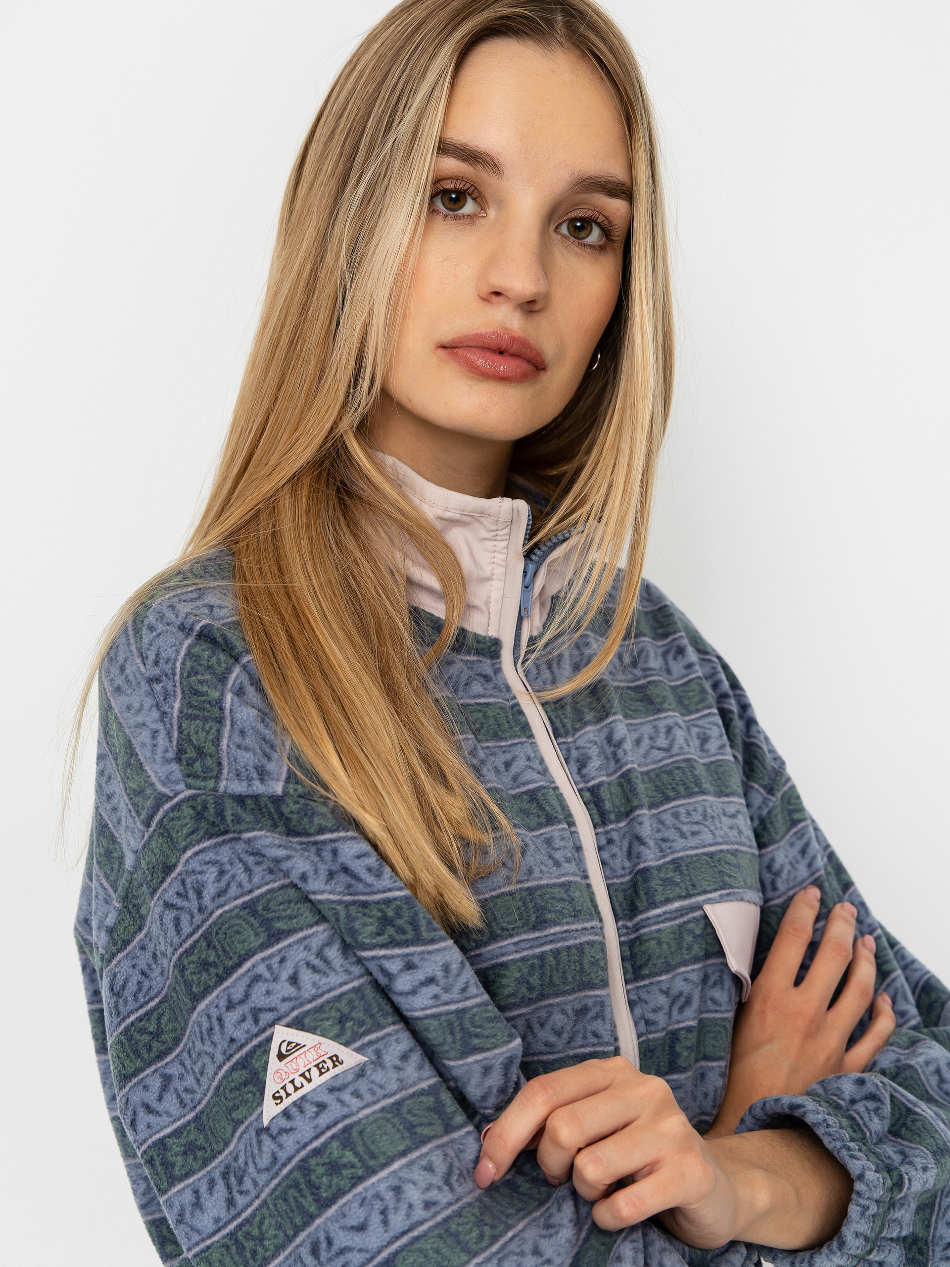 Dámský Fleecová mikina Quiksilver Kedai FZ (ashley blue kedai stripe)