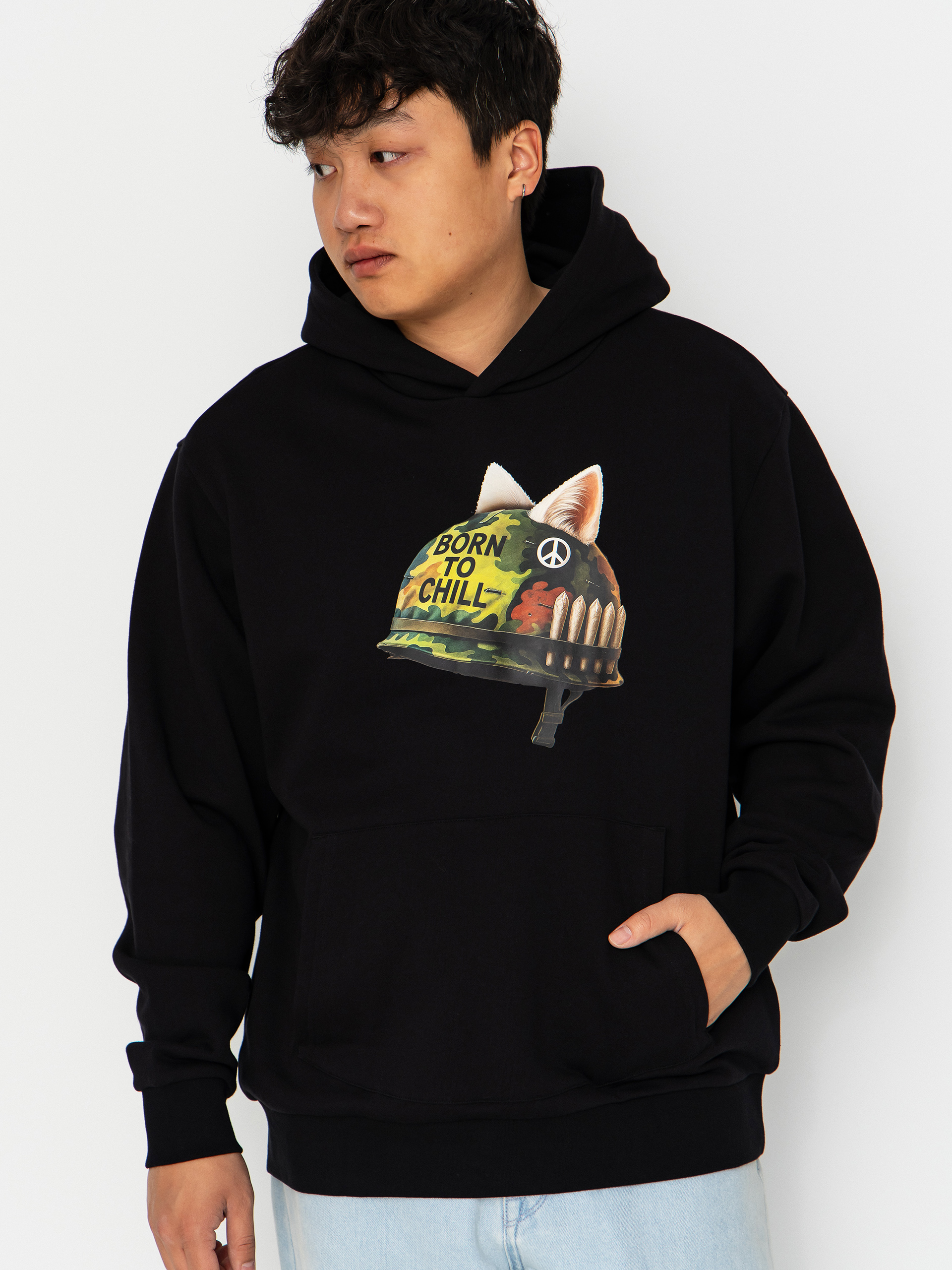 Mikina s kapucí RipNDip Born To Chill HD (black wash)