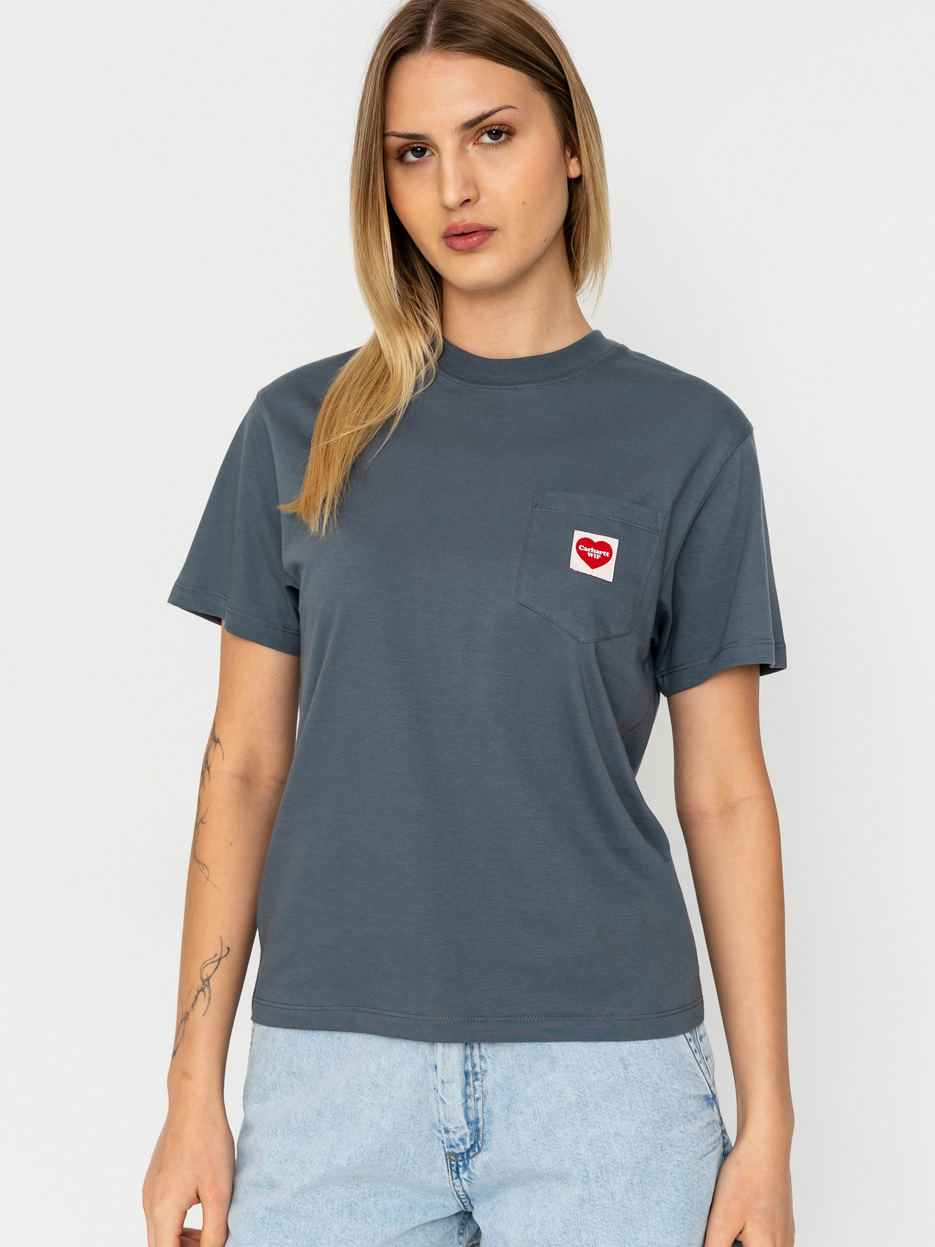 Tričko Carhartt WIP Pocket Heart Wmn (cozy blue/red)