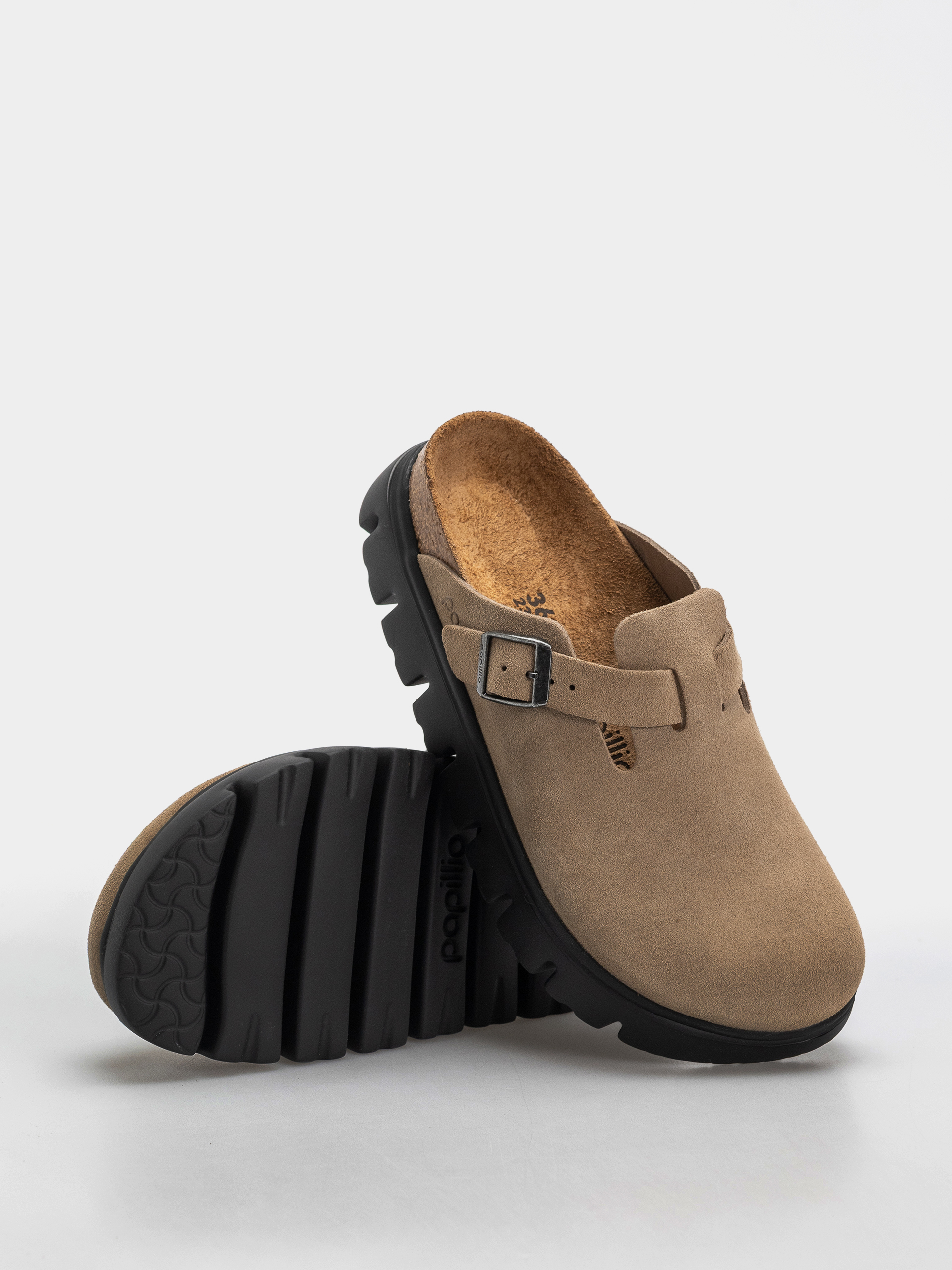 Plážovky Birkenstock Boston Chunky Suede Leather Narrow Wmn (gray taupe)