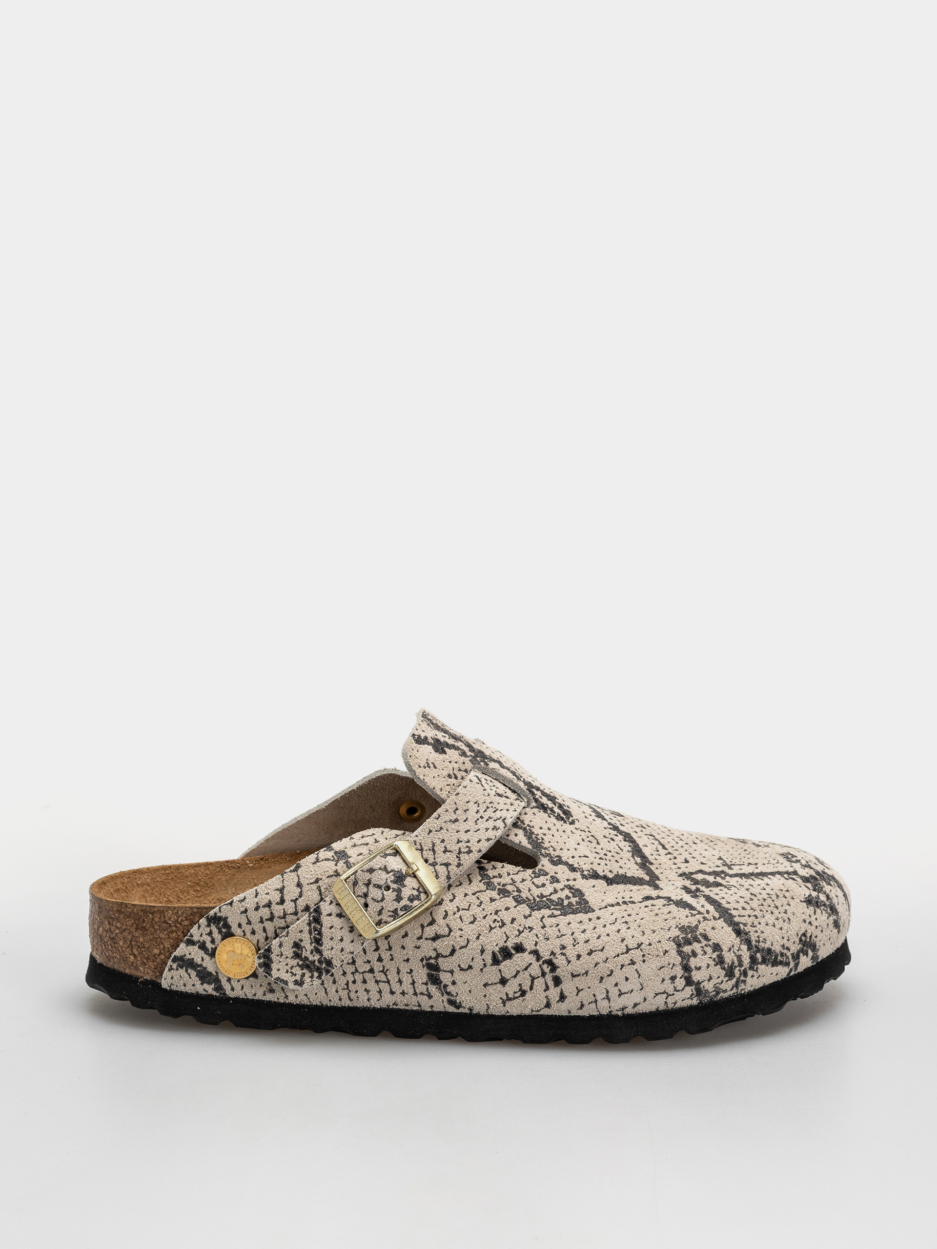 Plážovky Birkenstock Boston Rivet Logo Suede Leather Narrow Wmn (snake oyster)