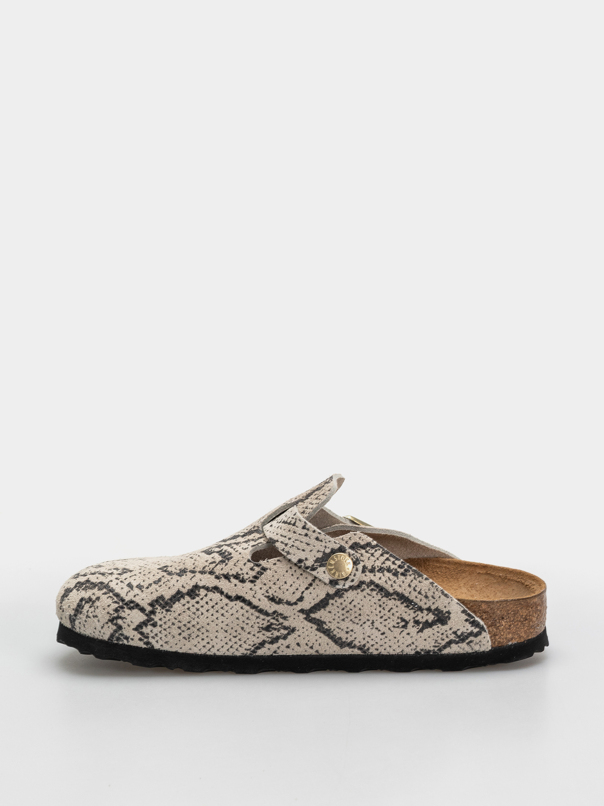 Plážovky Birkenstock Boston Rivet Logo Suede Leather Narrow Wmn (snake oyster)