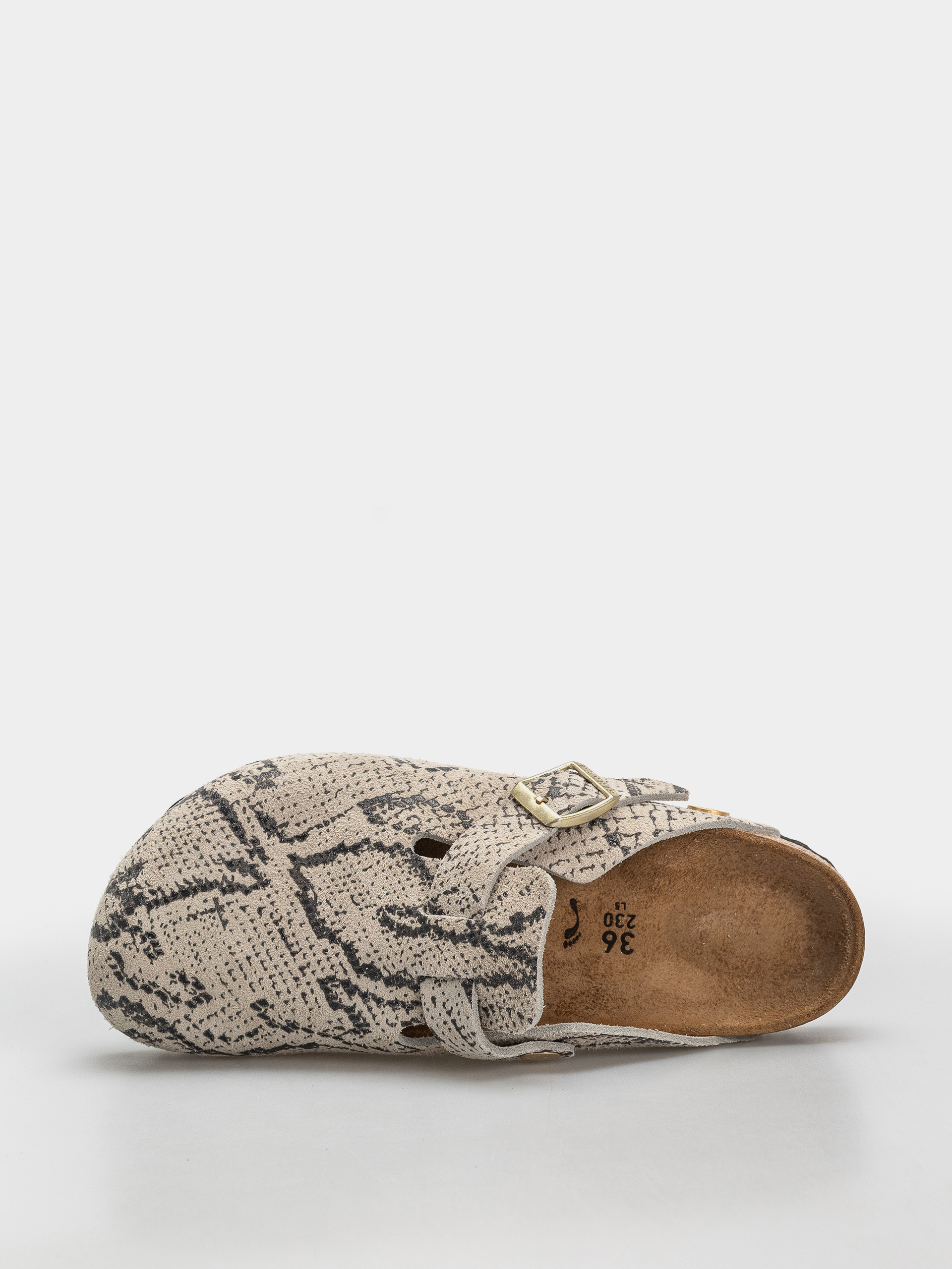 Plážovky Birkenstock Boston Rivet Logo Suede Leather Narrow Wmn (snake oyster)