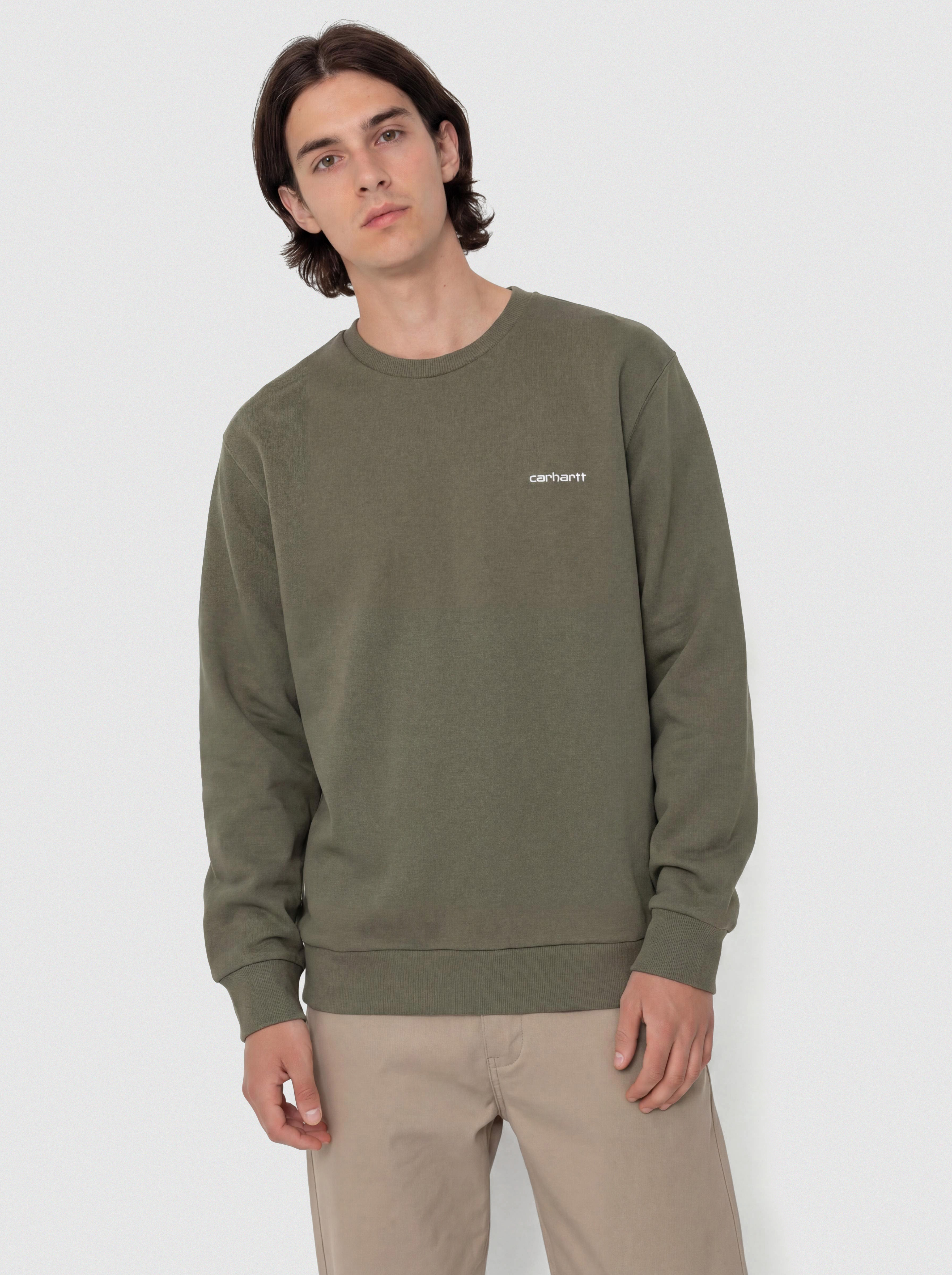 Mikina Carhartt WIP Script Embroidery (leaf/white)