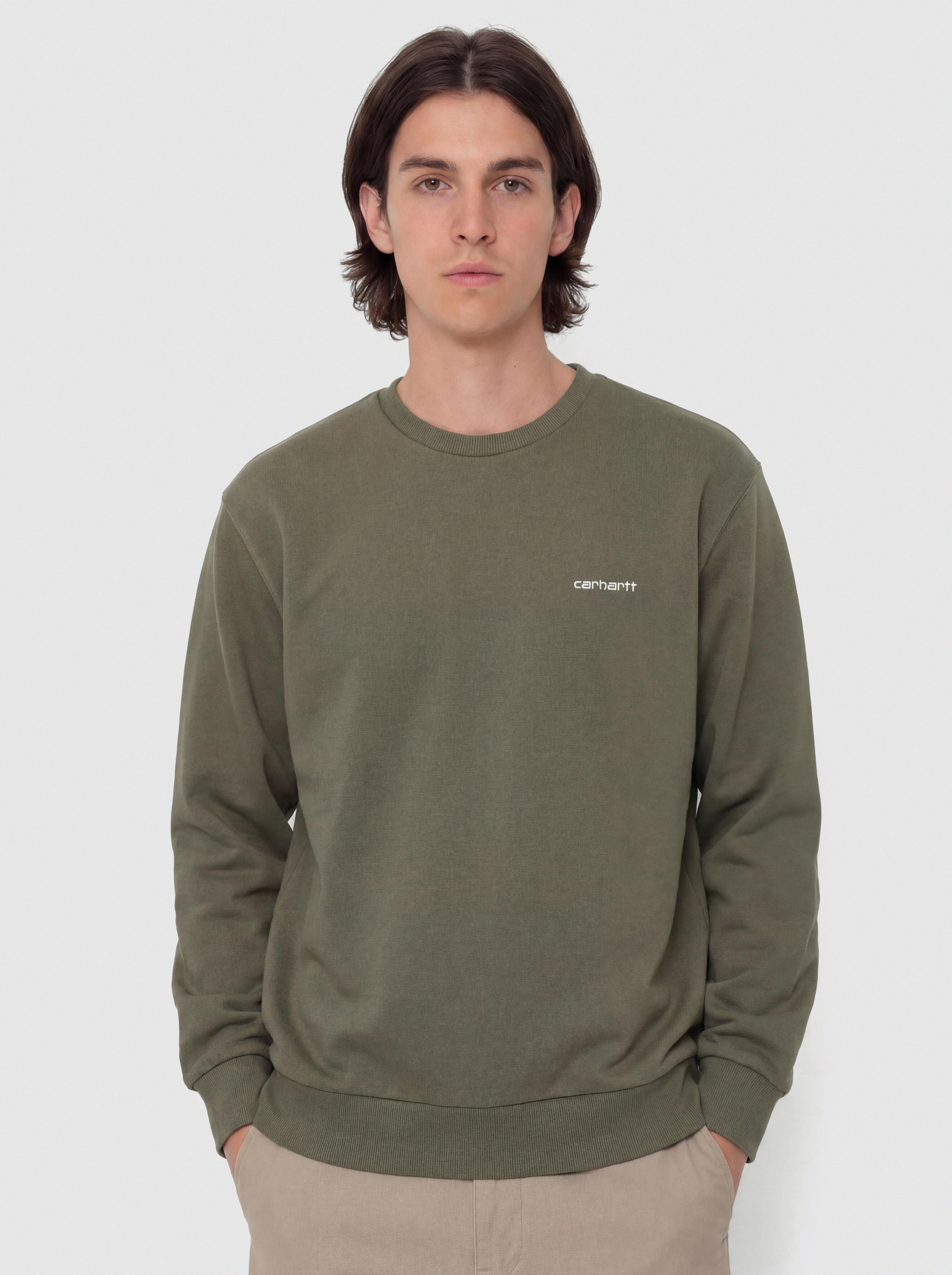 Mikina Carhartt WIP Script Embroidery (leaf/white)