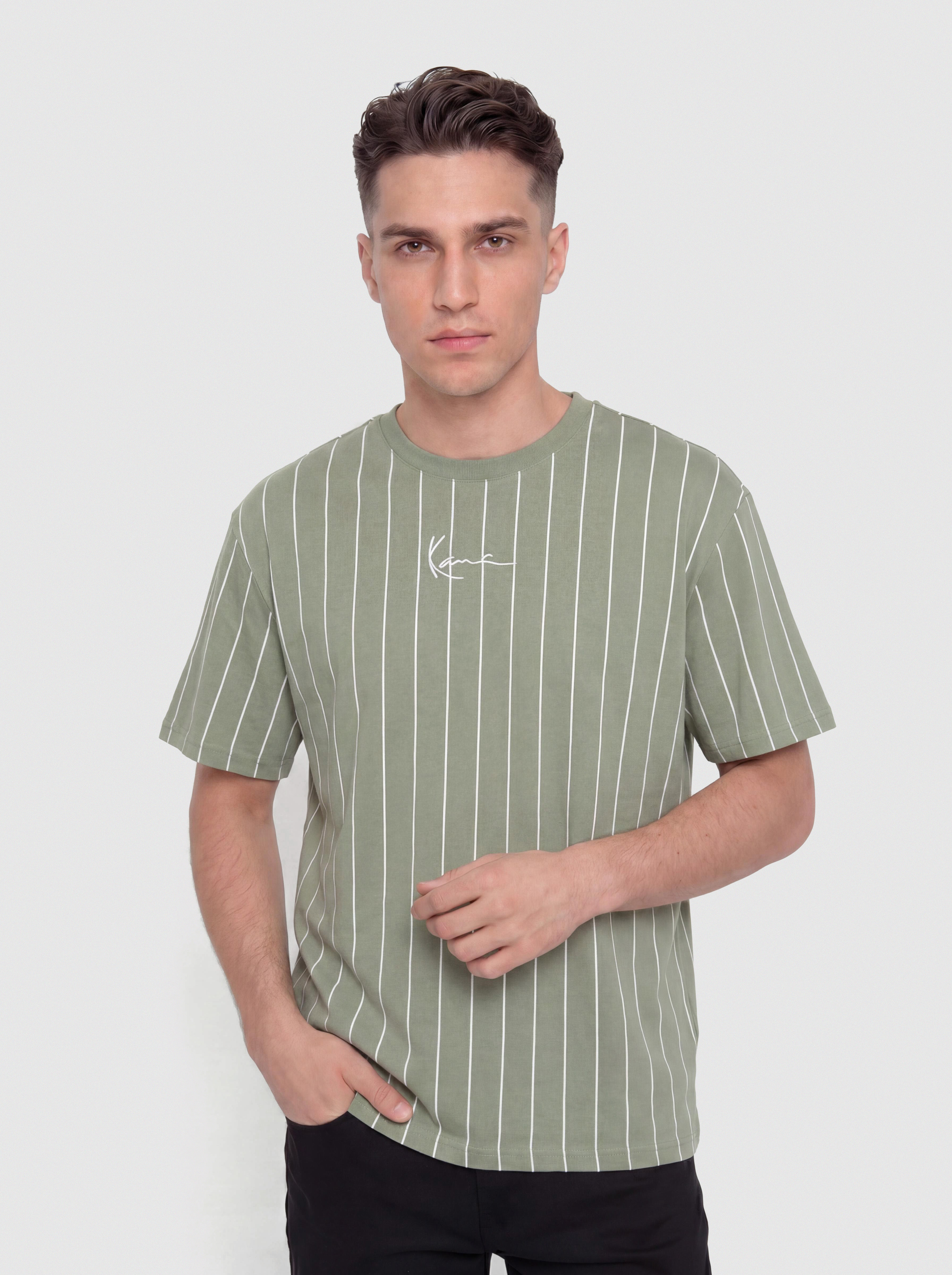 Tričko Karl Kani Small Signature Pinstripe (green)
