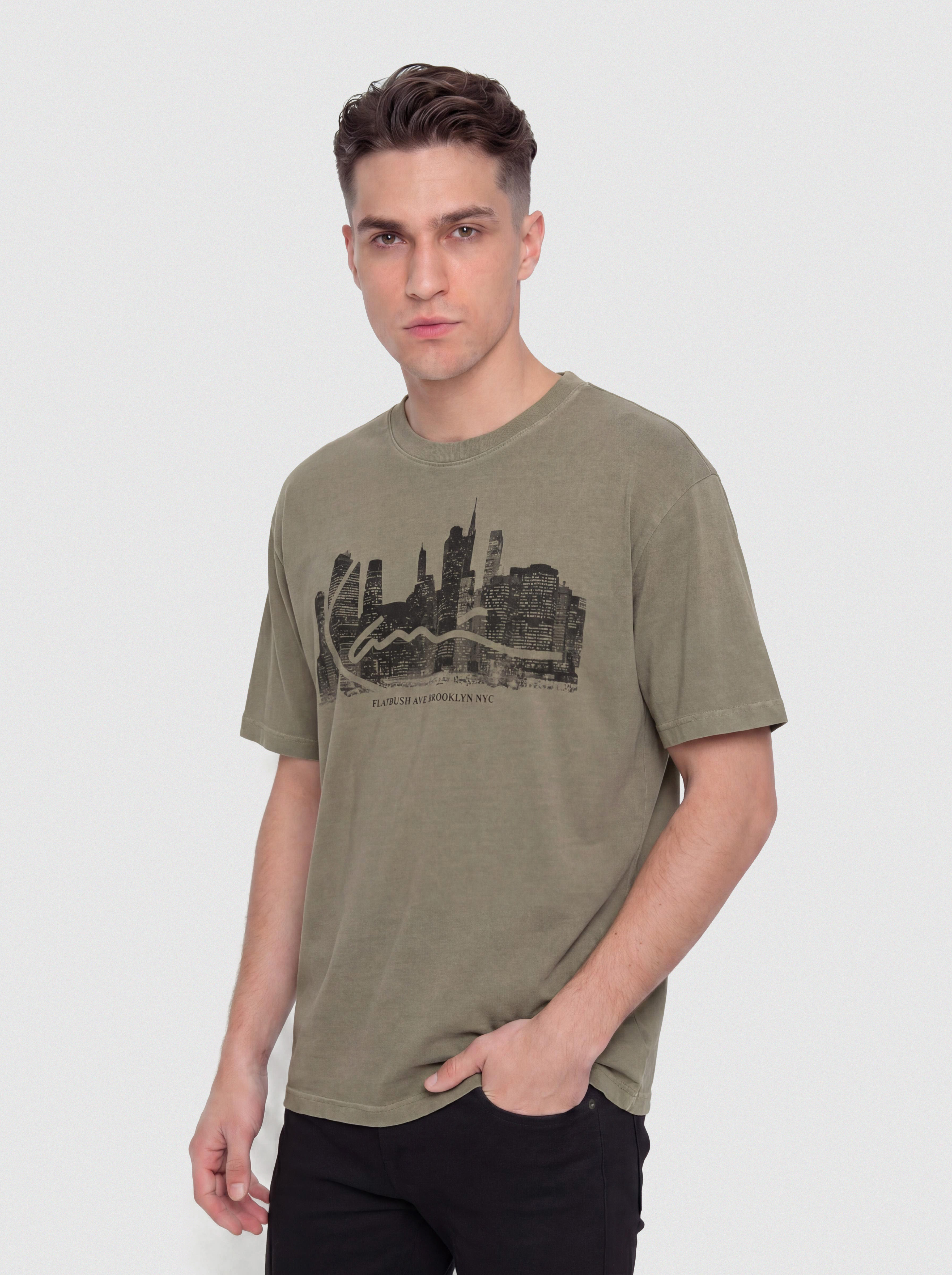 Tričko Karl Kani Signature Skyline Washed Boxy (green)