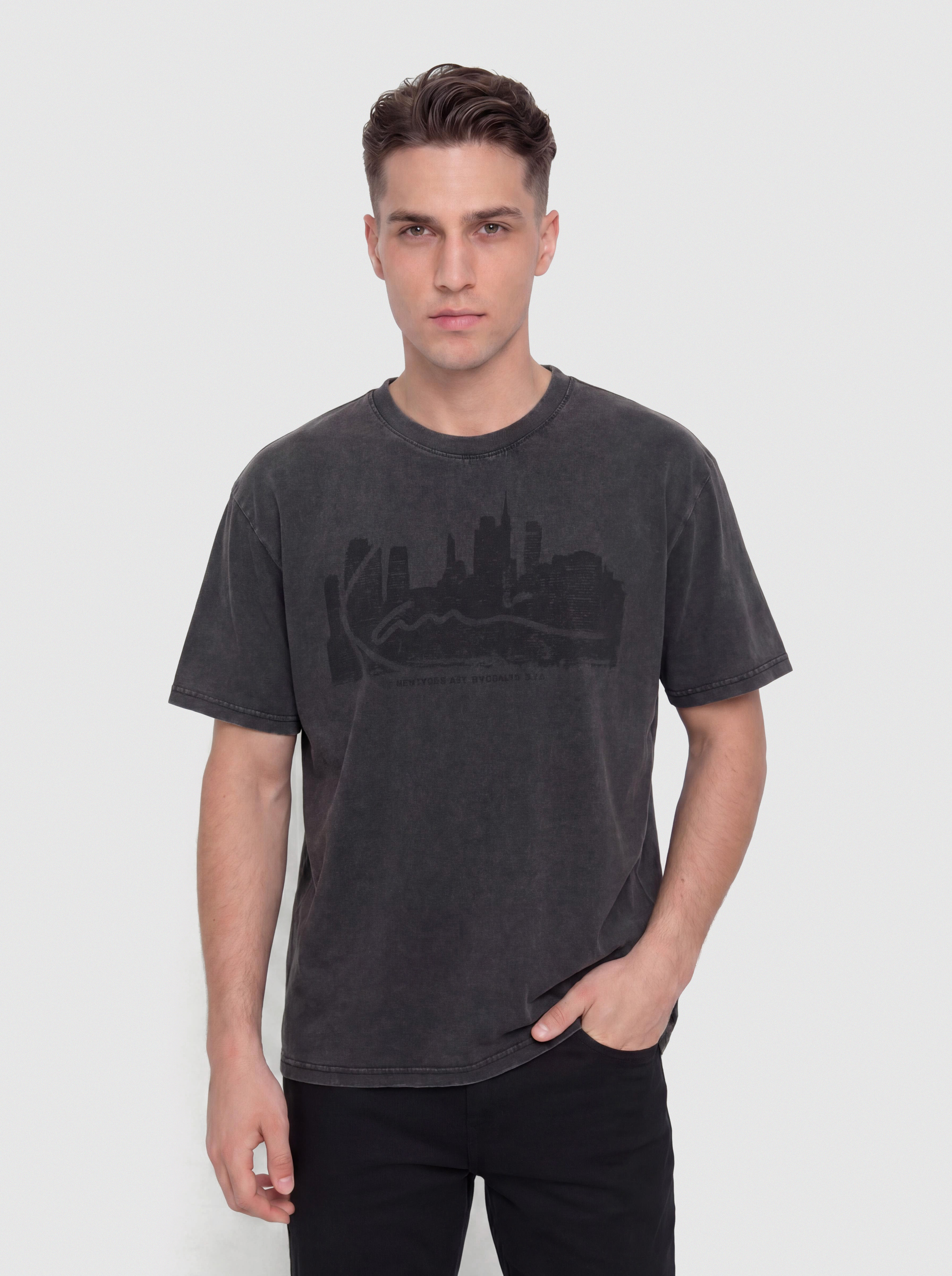 Tričko Karl Kani Signature Skyline Washed Boxy (black)