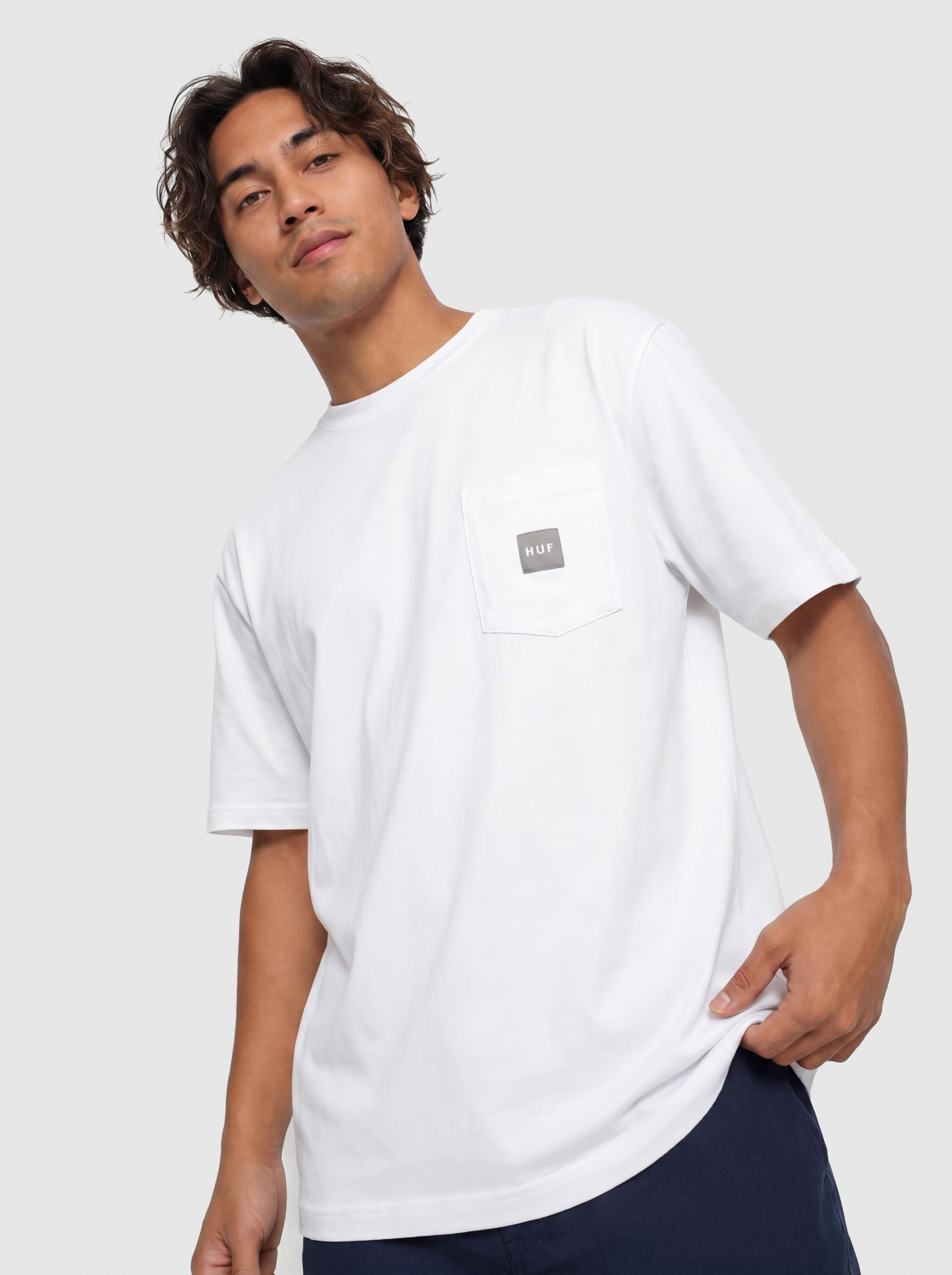 Tričko HUF Box Logo Pocket (white/grey)