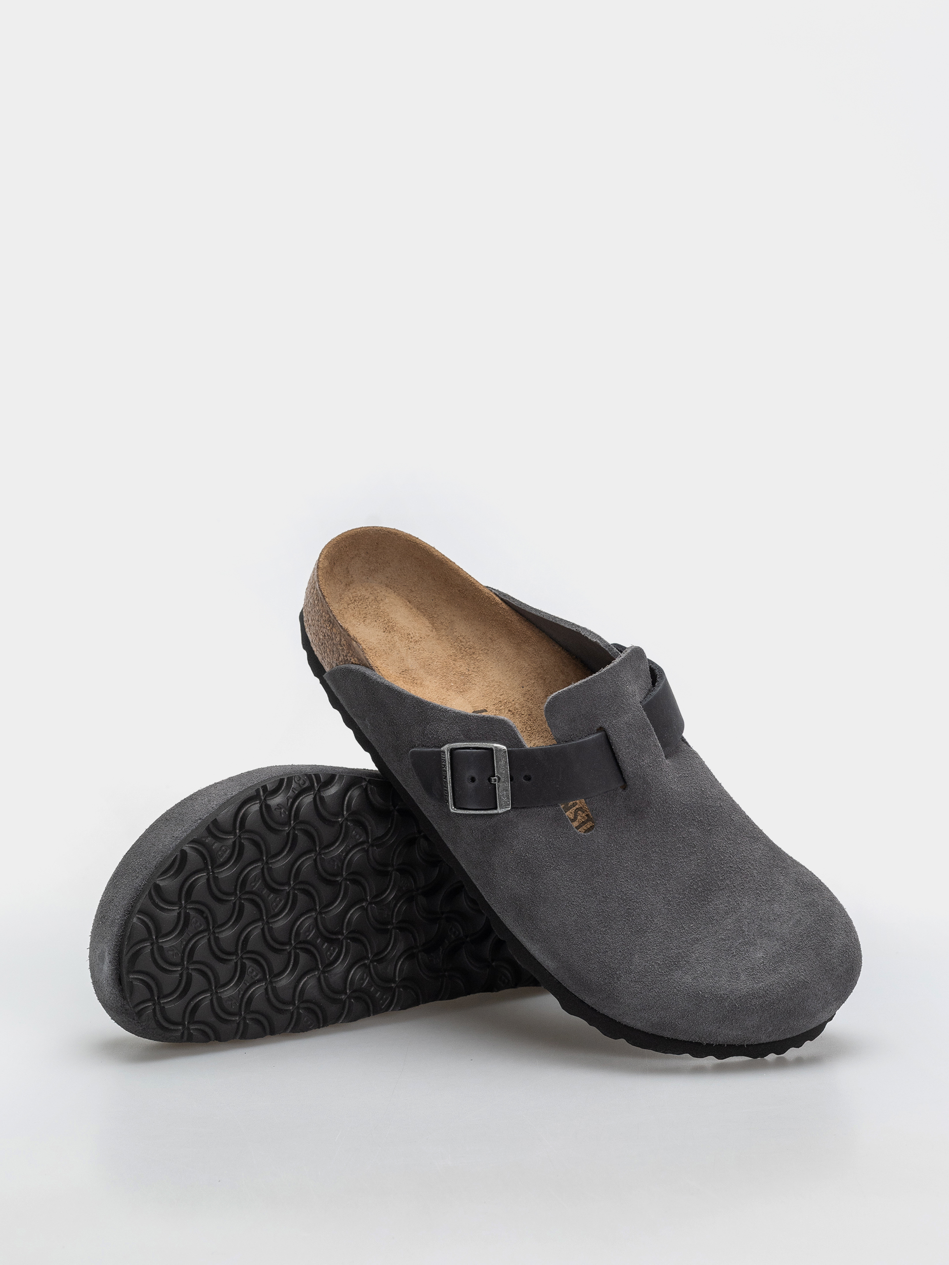Plážovky Birkenstock Boston Mixed Leather Regular (charcoal)