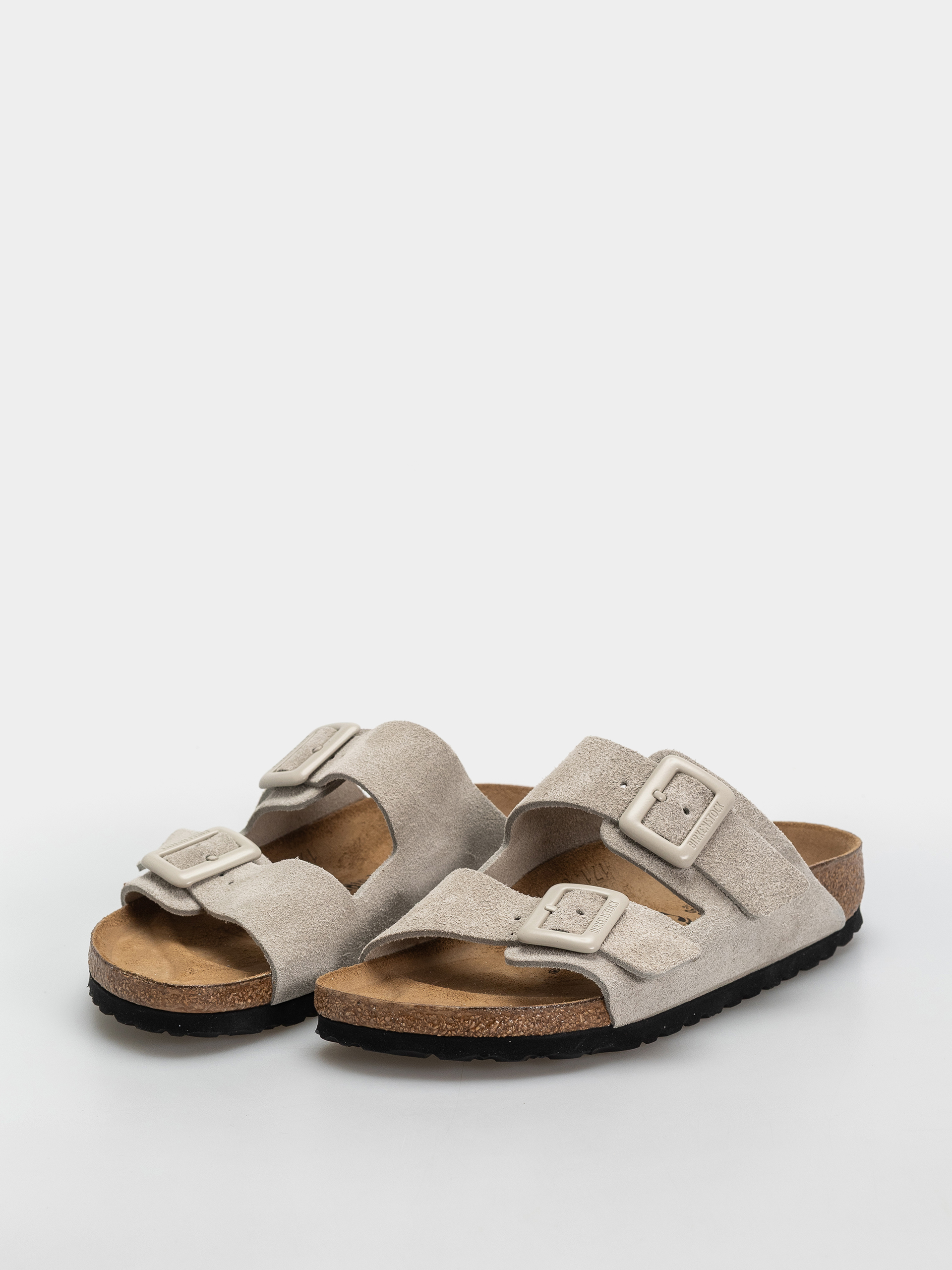 Plážovky Birkenstock Arizona Suede Leather Cushion Buckle Narrow Wmn (oyster)
