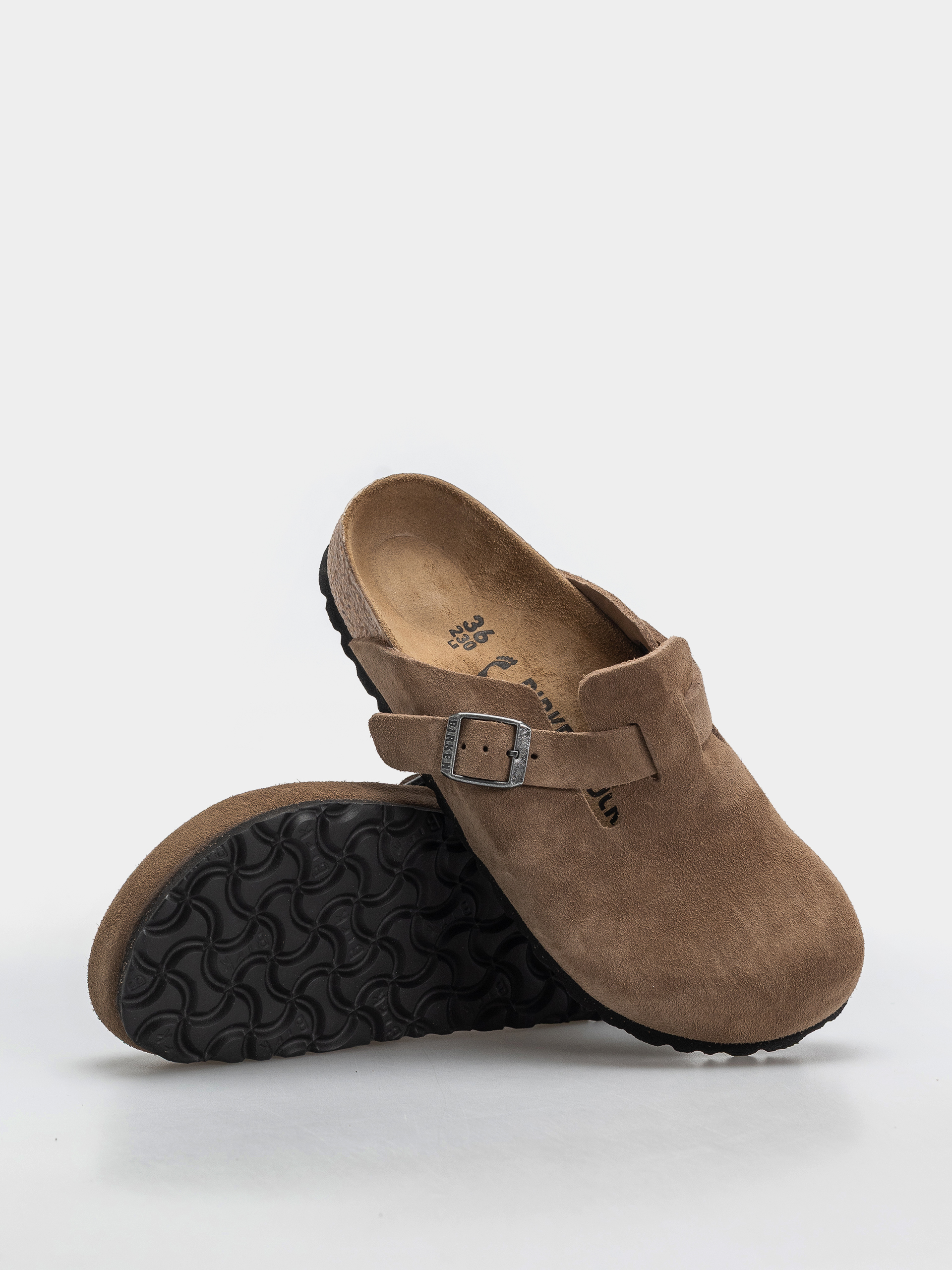 Plážovky Birkenstock Boston Suede Leather Narrow (dark tea)