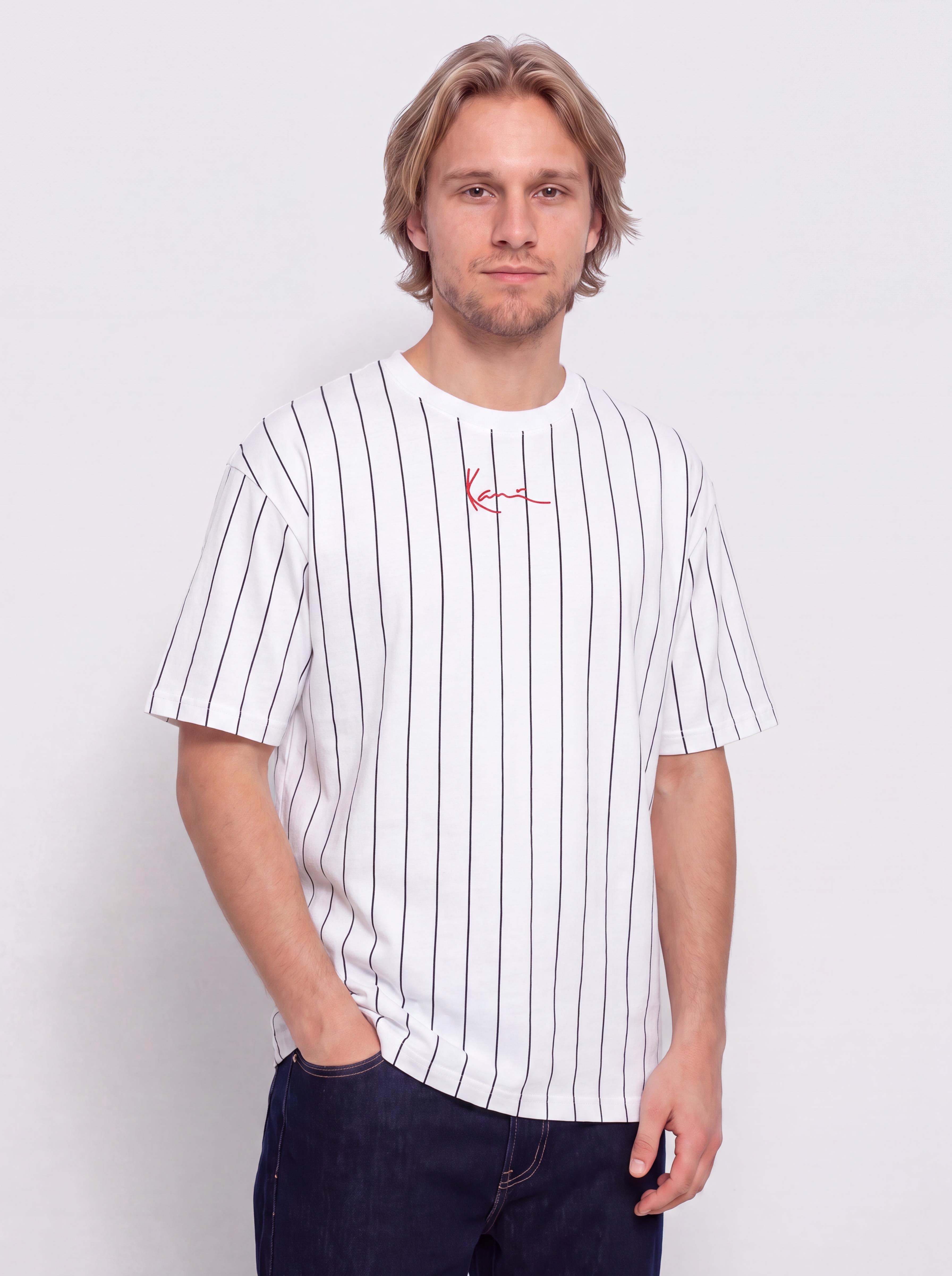 Tričko Karl Kani Small Signature Pinstripe (white/black)