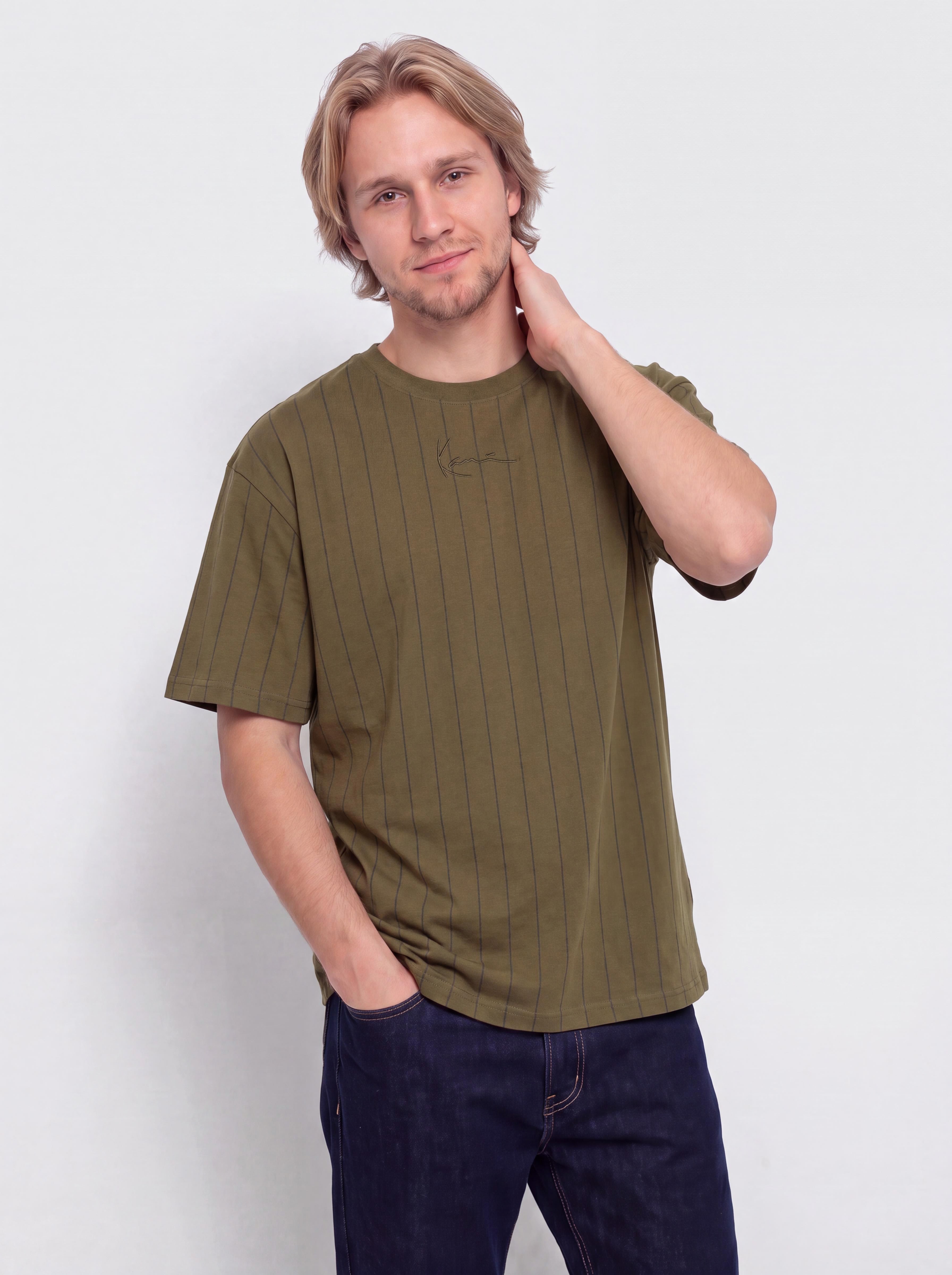 Tričko Karl Kani Small Signature Essential Pinstripe (green)