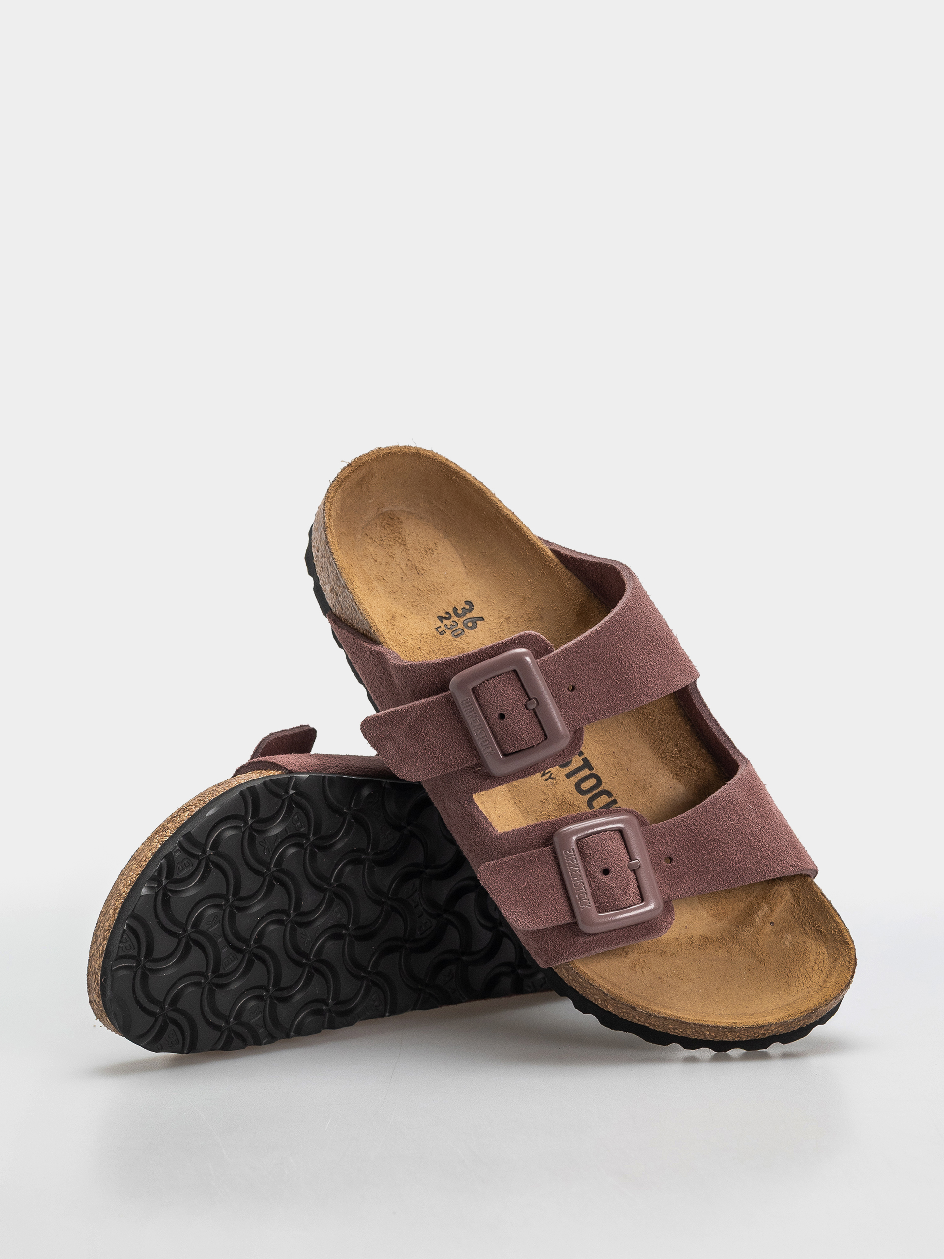 Plážovky Birkenstock Arizona Suede Leather Cushion Buckle Narrow Wmn (pepper)