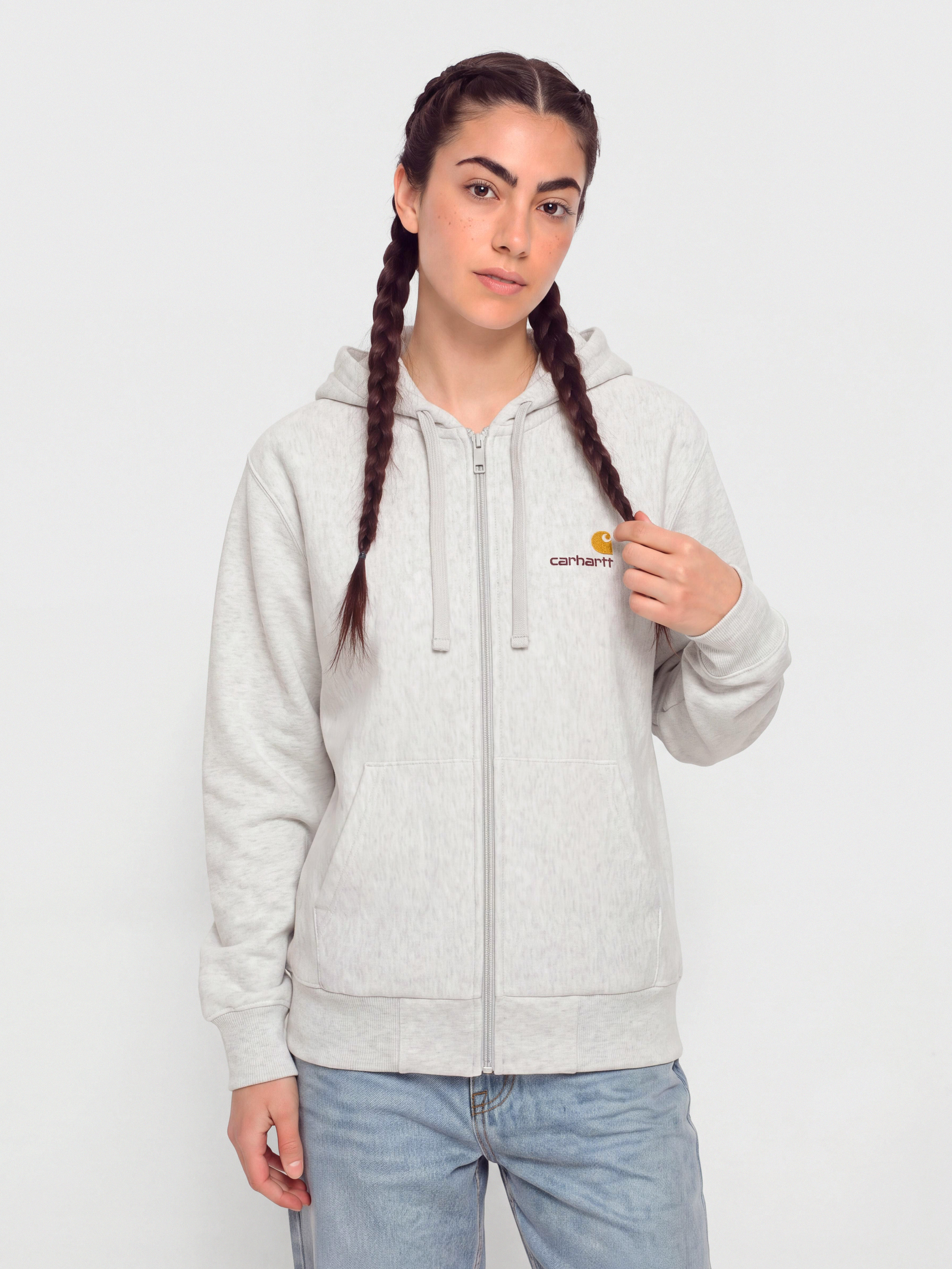 Mikina s kapucí Carhartt WIP American Script ZHD Wmn (ash heather)