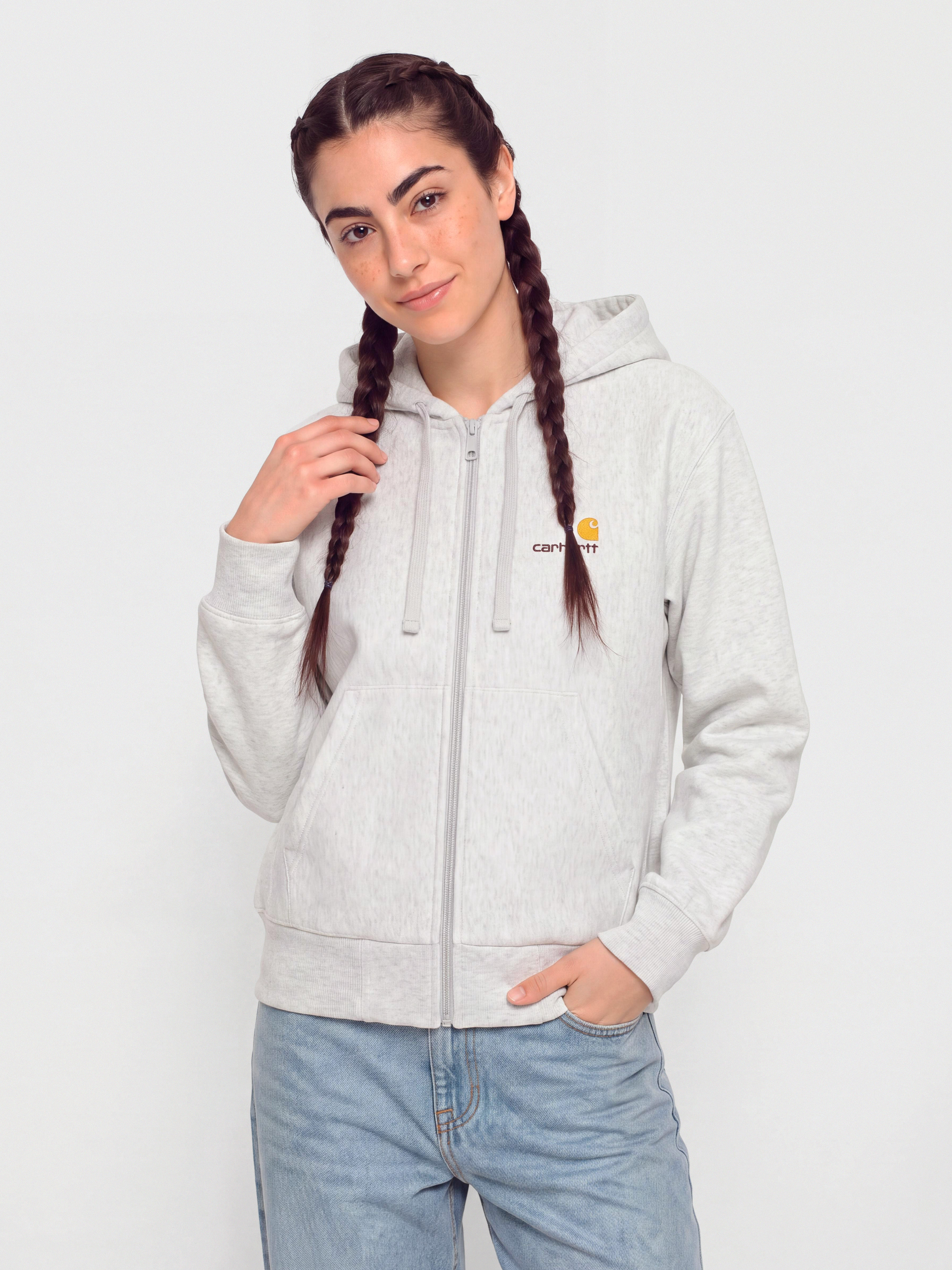 Mikina s kapucu00ed Carhartt WIP American Script ZHD Wmn (ash heather)