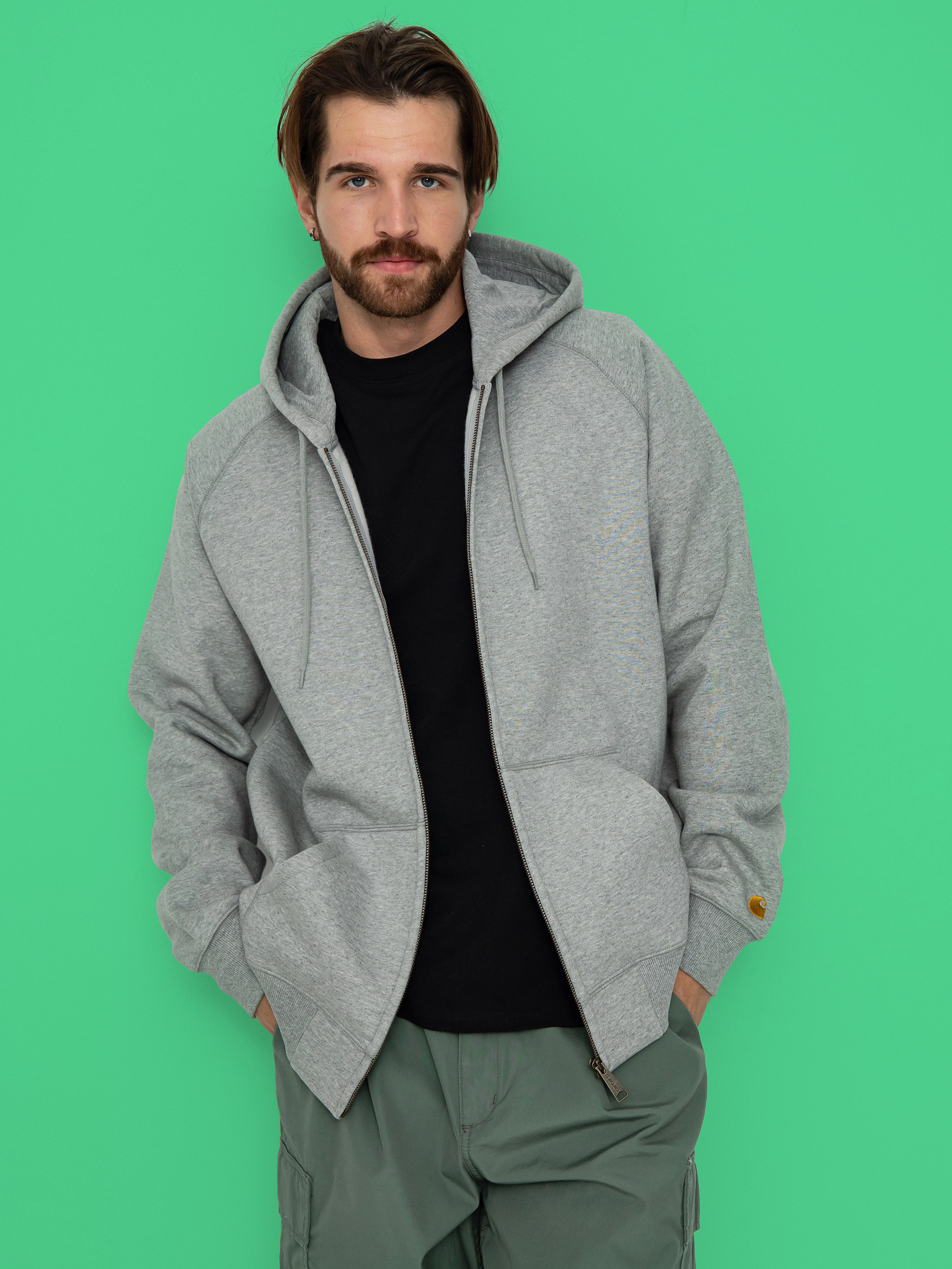 Mikina s kapucu00ed Carhartt WIP Chase ZHD (grey heather/gold)