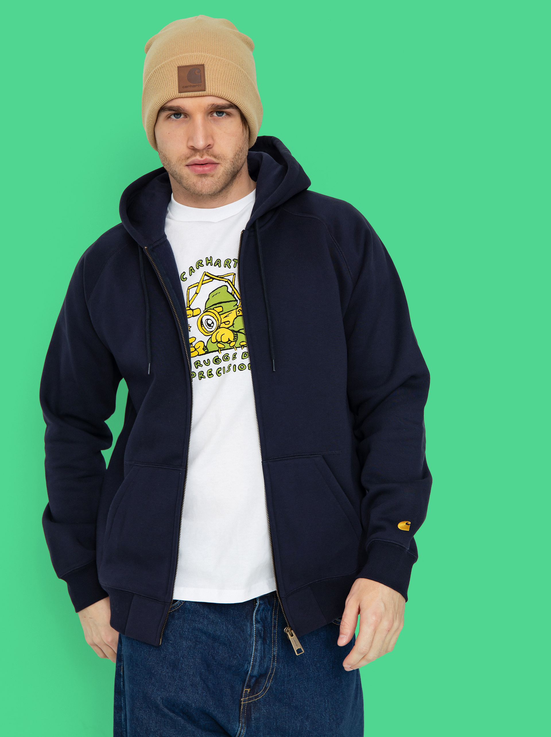 Mikina s kapucu00ed Carhartt WIP Chase ZHD (dark navy/gold)