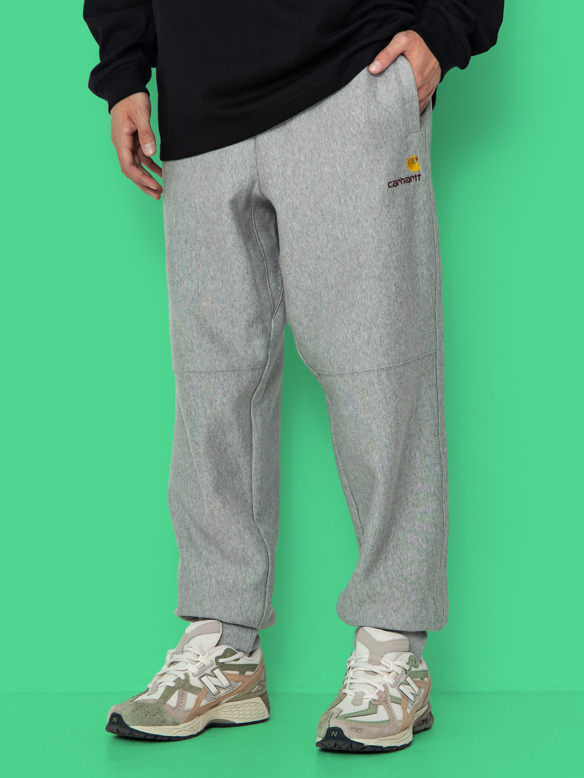 Kalhoty Carhartt WIP American Script Jogging (grey heather)