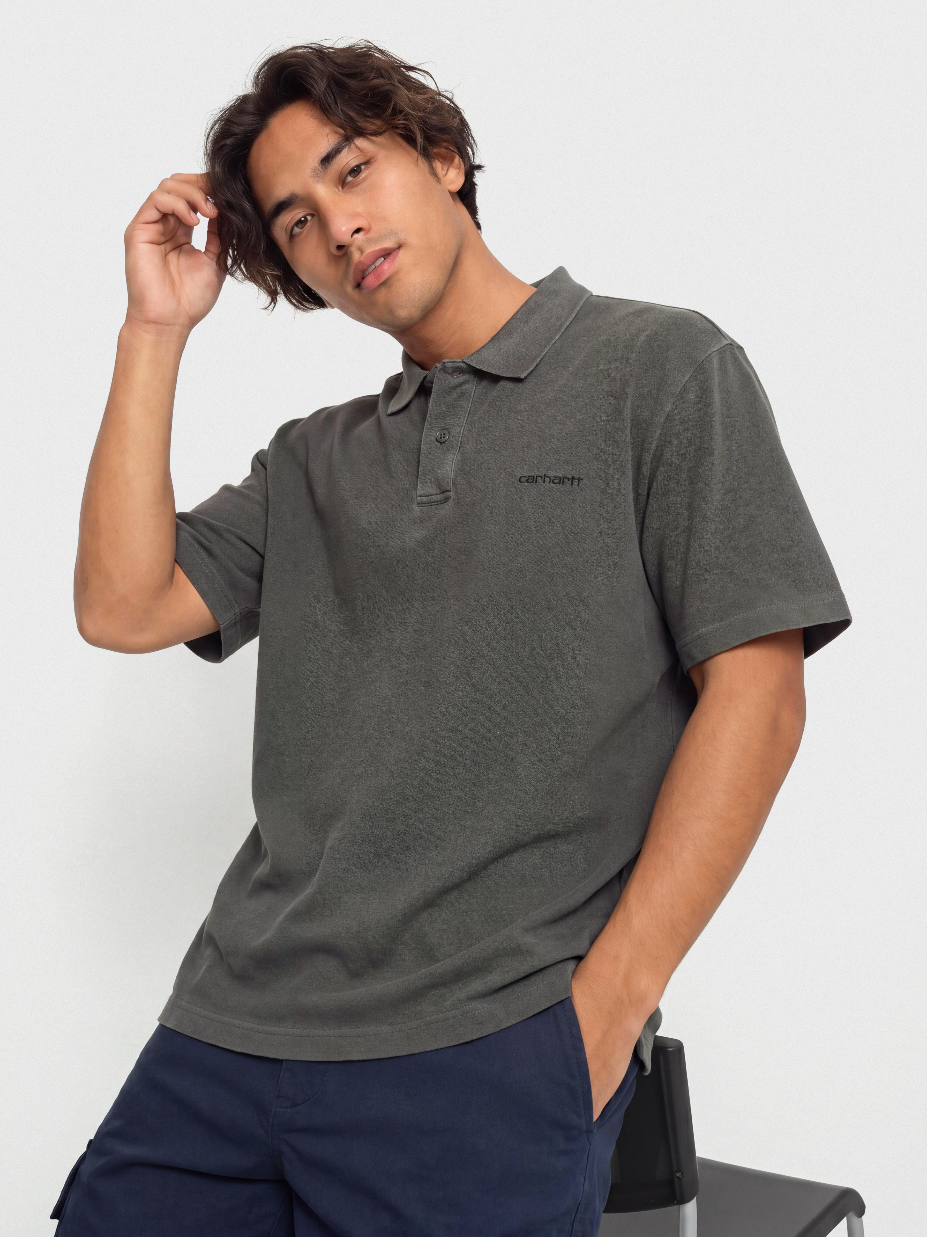Tričko Carhartt WIP Wayne Polo (black/garment dyed)