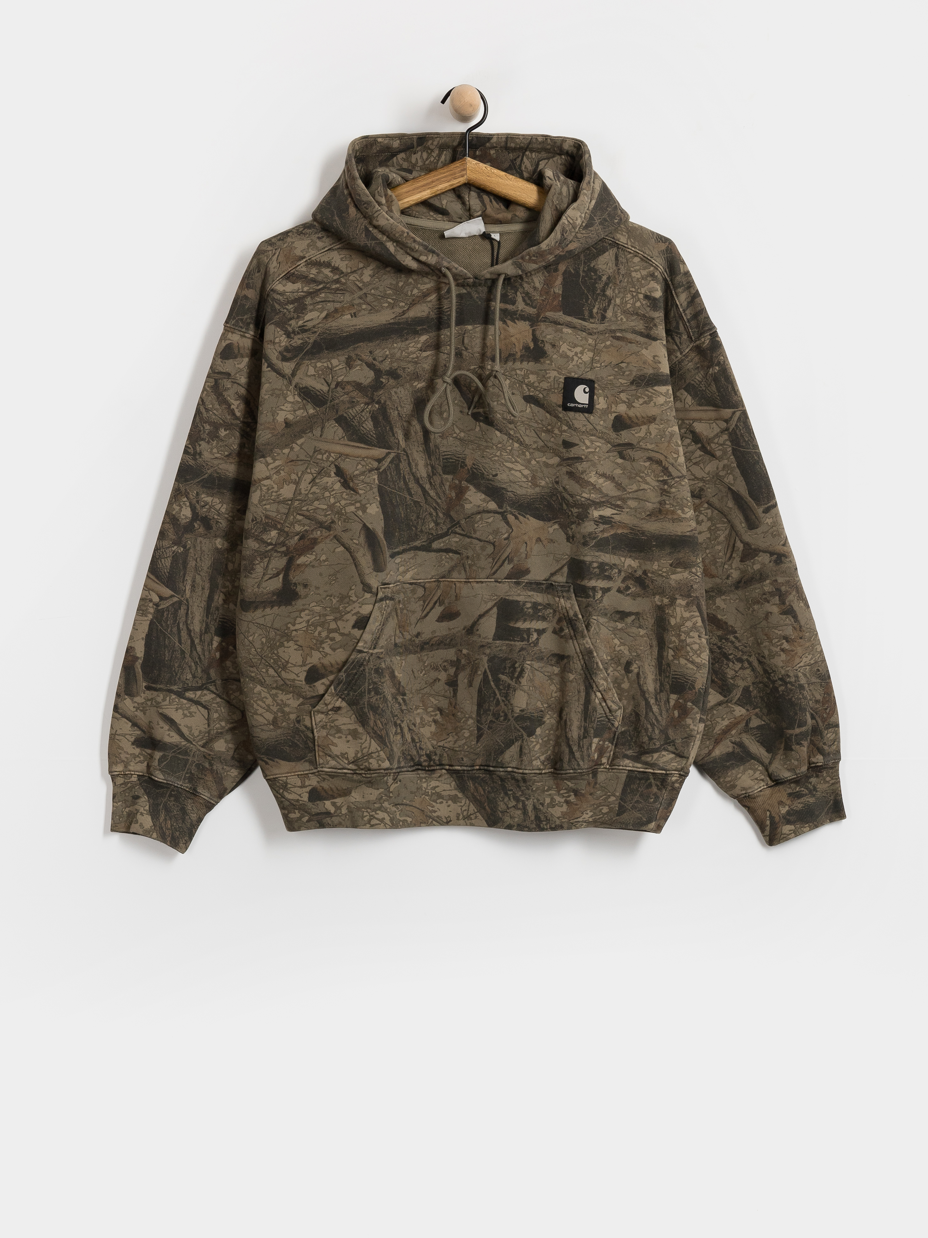 Mikina s kapucí Carhartt WIP Feather Tree HD (camo feather tree khaki/shungite/garment dyed)