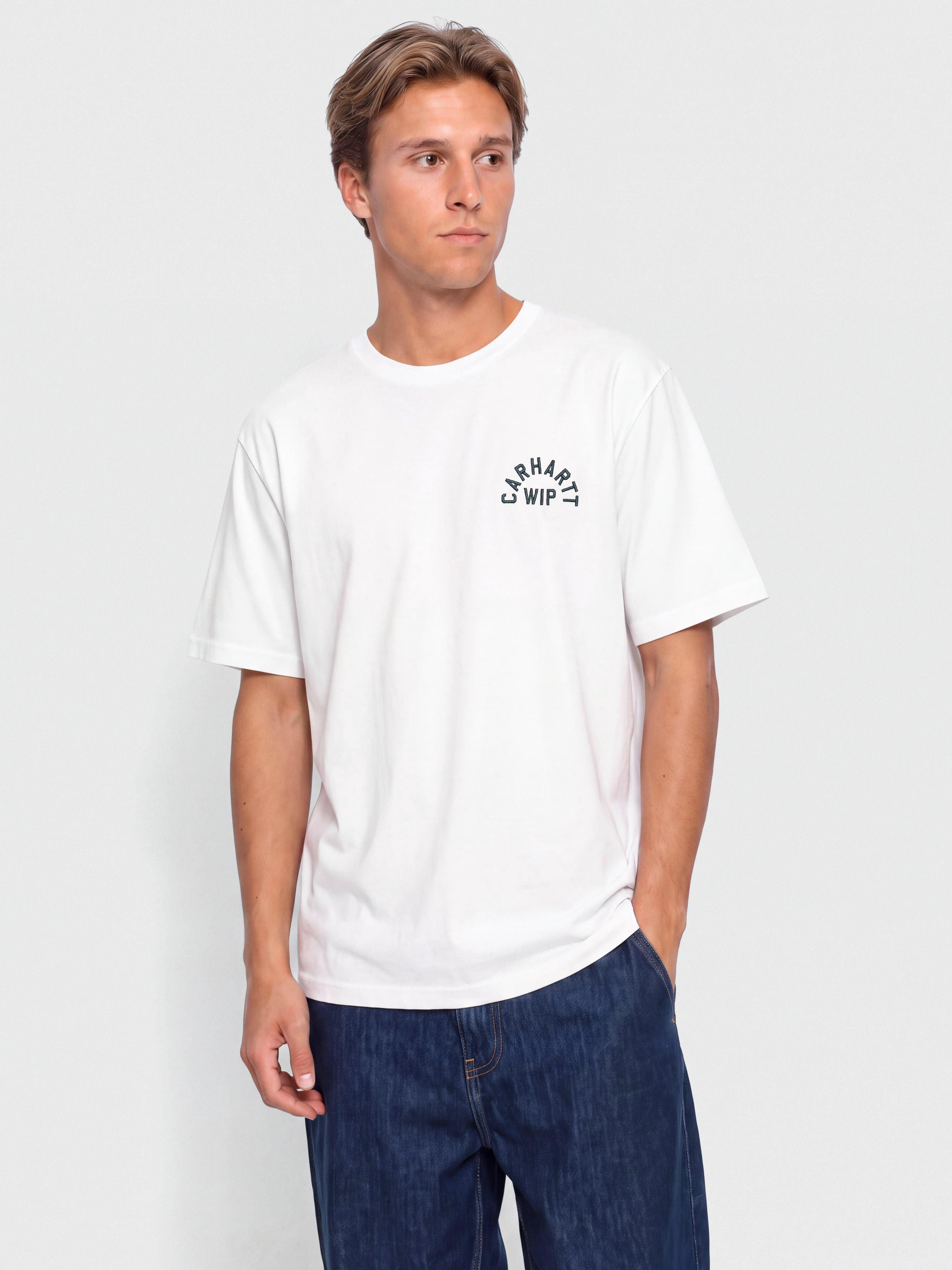 Tričko Carhartt WIP Arch Script (white/dark navy)